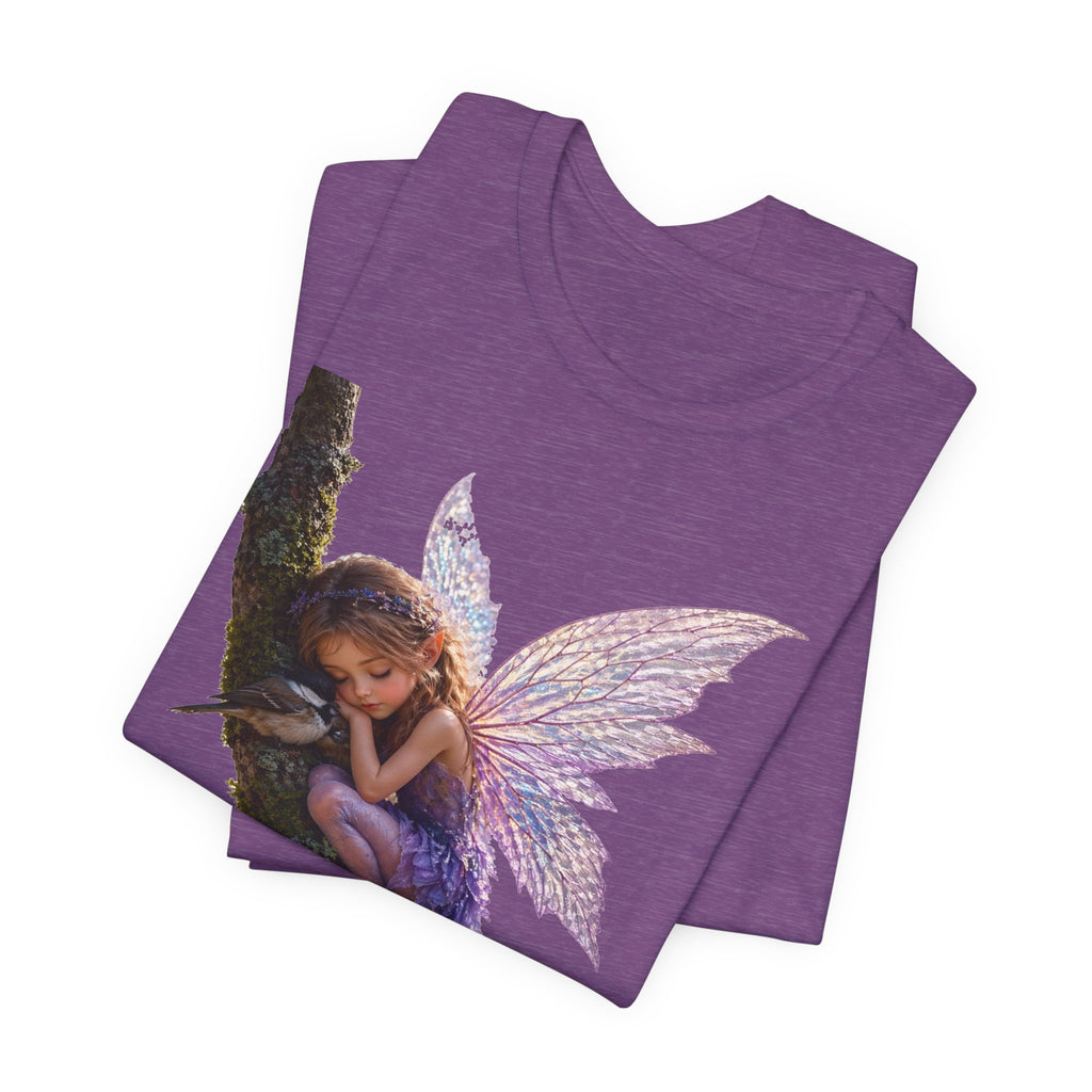 Fairy Sleeping on Branch T-Shirt — Magical Purple Fairy Tee for Women & Girls