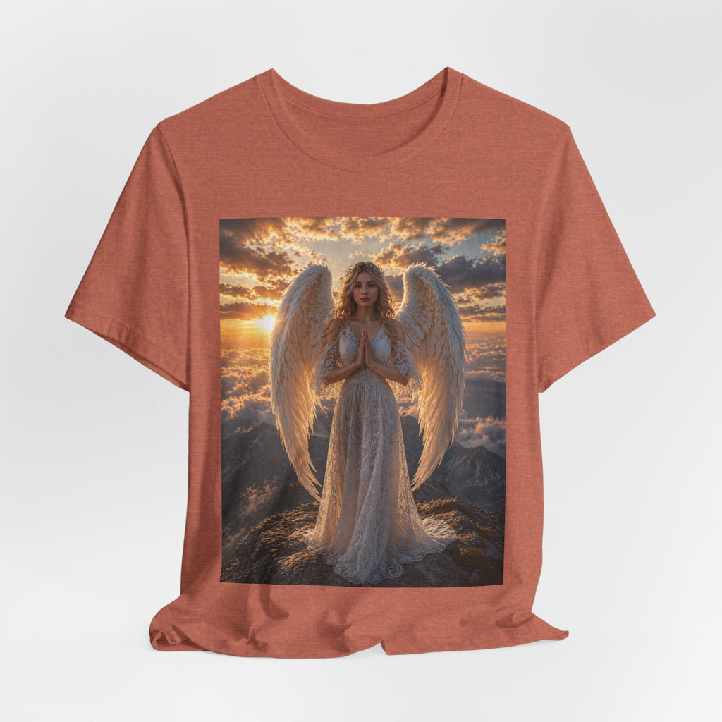 Angel Wings T-Shirt — Serene Praying Angel Graphic Tee for Spiritual & Religious Gifts