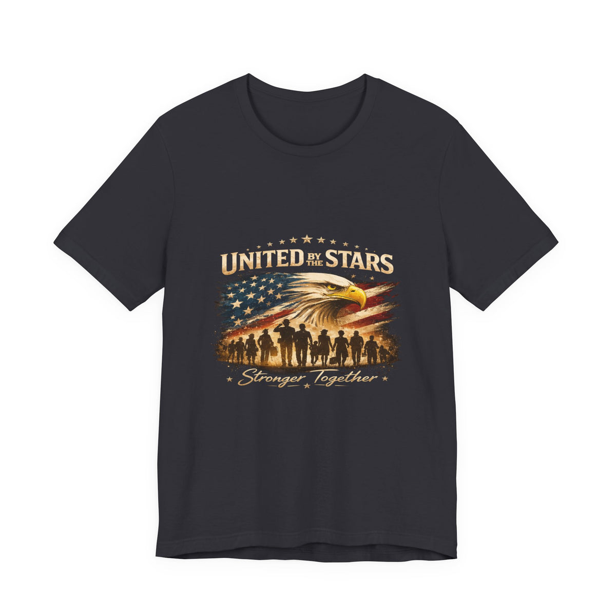 United We Stand T-Shirt – Patriotic Eagle & Soldiers “Stronger Together” Tee