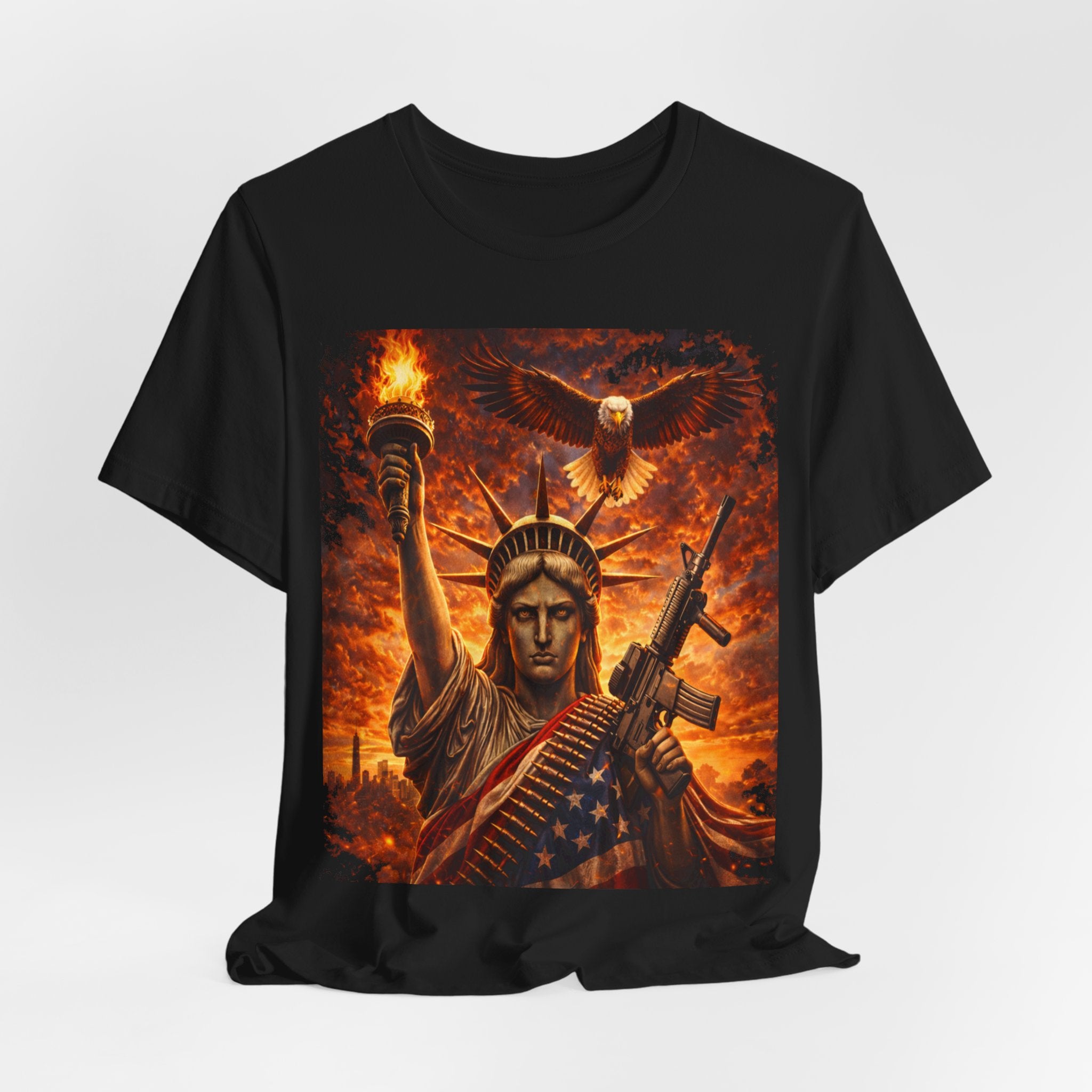 USA Liberty T-Shirt — Statue of Liberty with Eagle & Flag Graphic