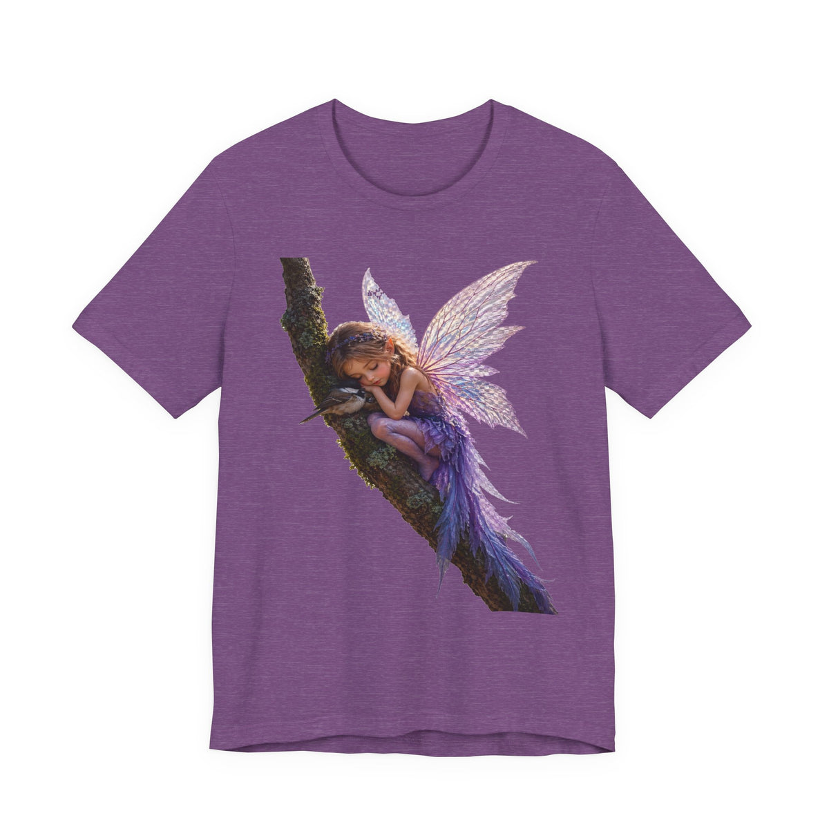 Fairy Sleeping on Branch T-Shirt — Magical Purple Fairy Tee for Women & Girls