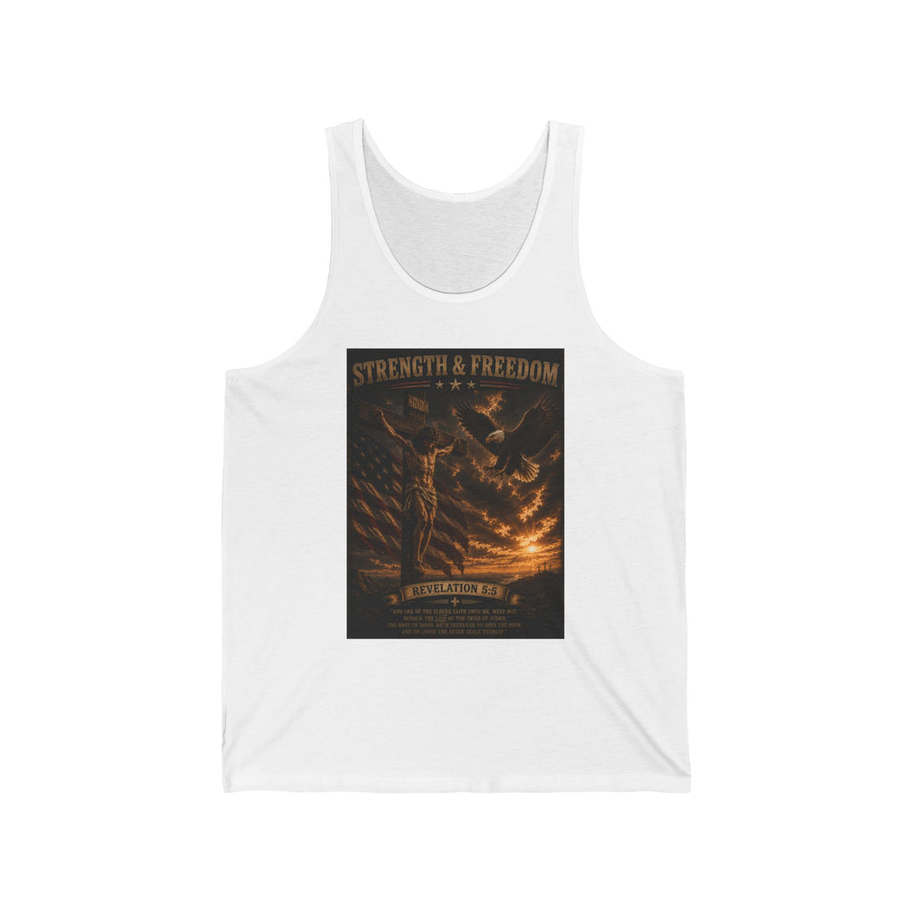 Strength & Freedom Tank Top — Patriotic Sunset Flag Graphic