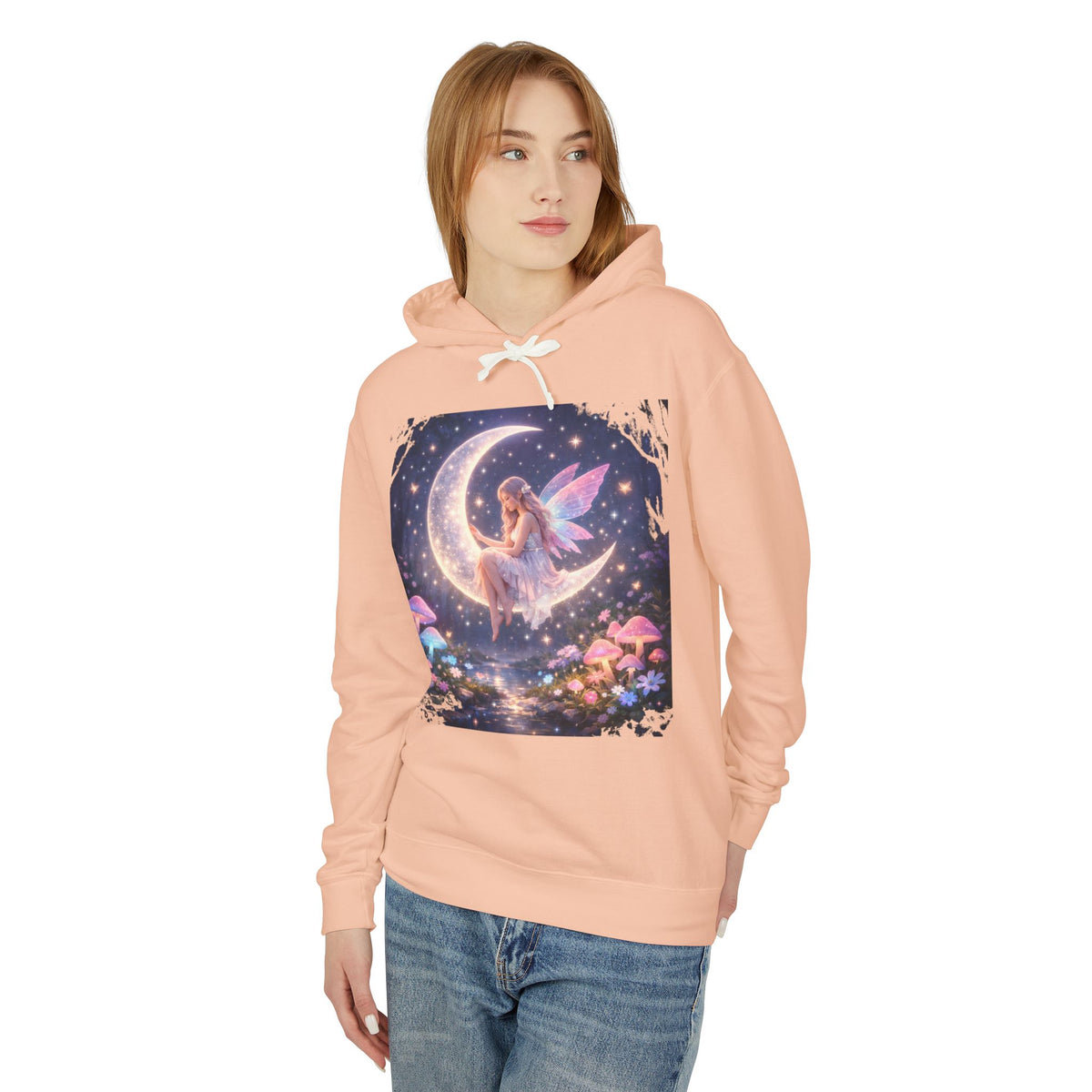 Fairy on the Moon Hoodie — Magical Mushroom Night Sky Pullover