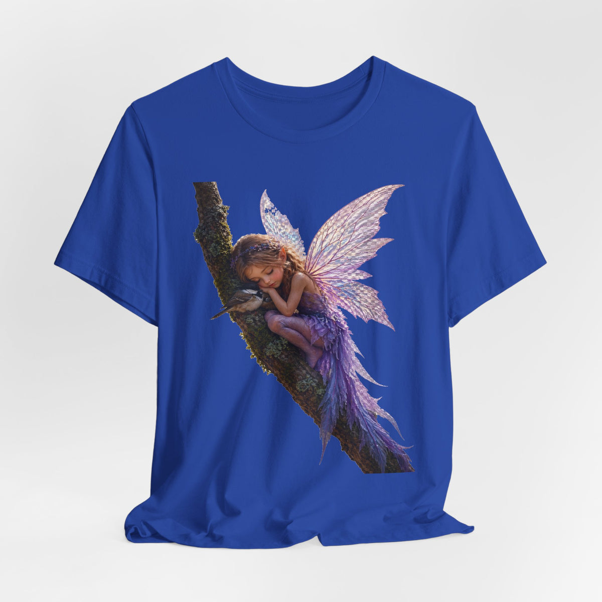 Fairy Sleeping on Branch T-Shirt — Magical Purple Fairy Tee for Women & Girls