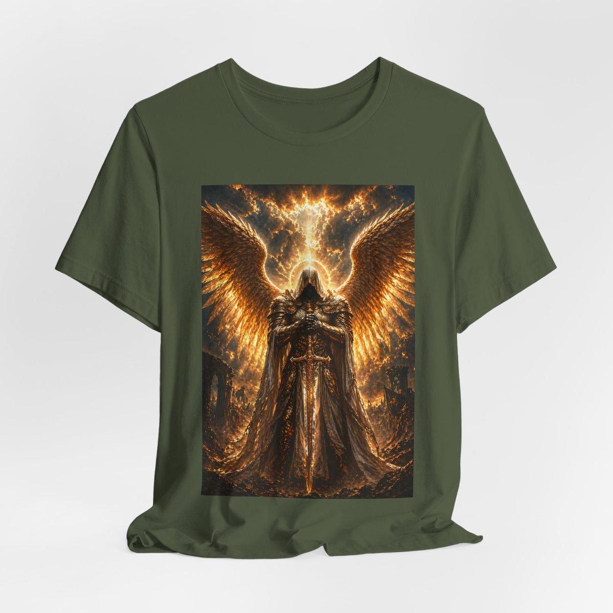 Gods Angel Warrior Graphic Tee — Golden Guardian Winged Angel T-Shirt
