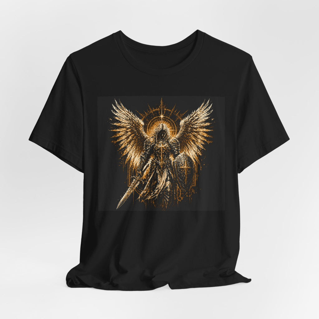 Angel Warrior Graphic Tee — Gold Guardian Wings T-Shirt
