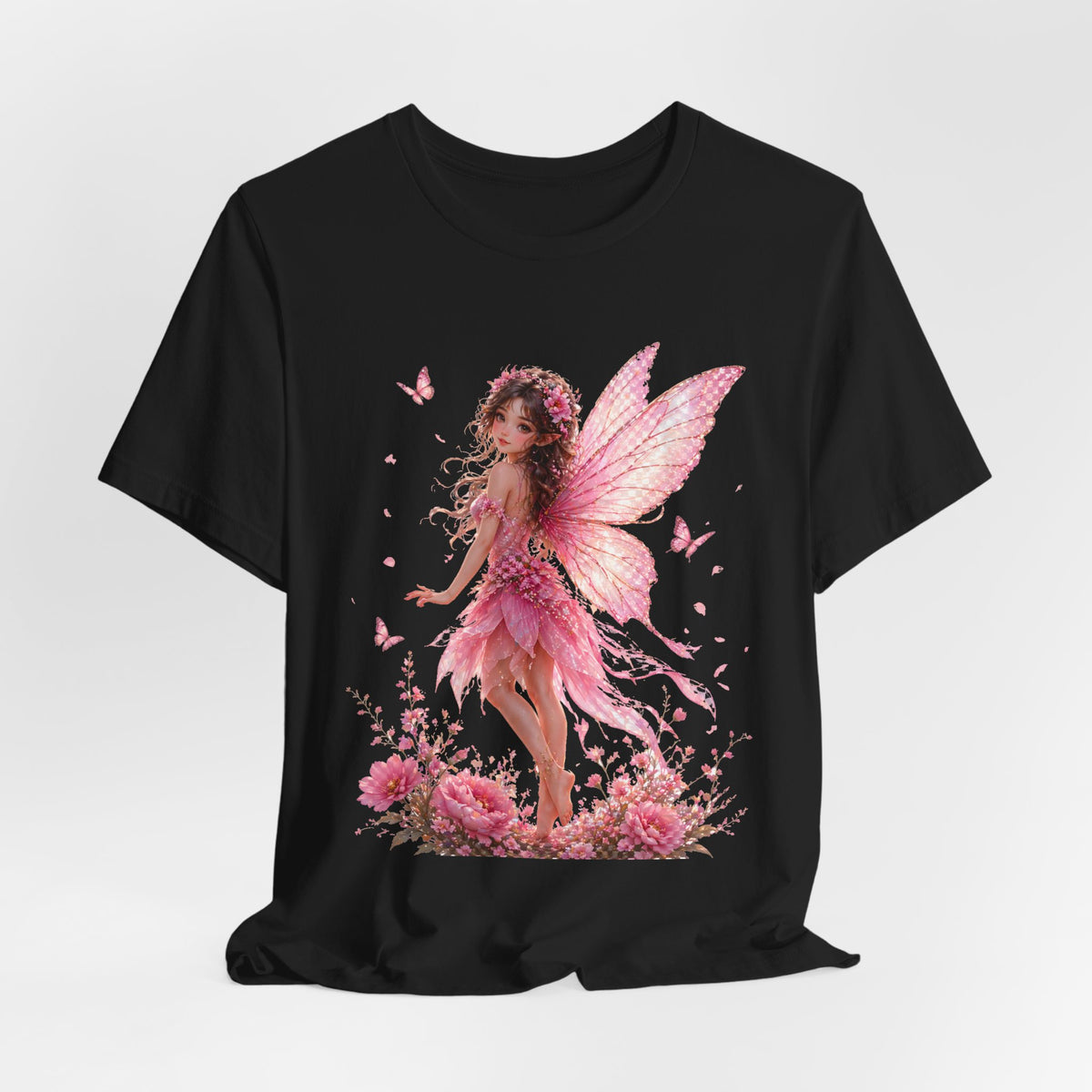 Fairy Wings T‑Shirt — Pink Floral Fantasy Fairy Tee for Women & Girls