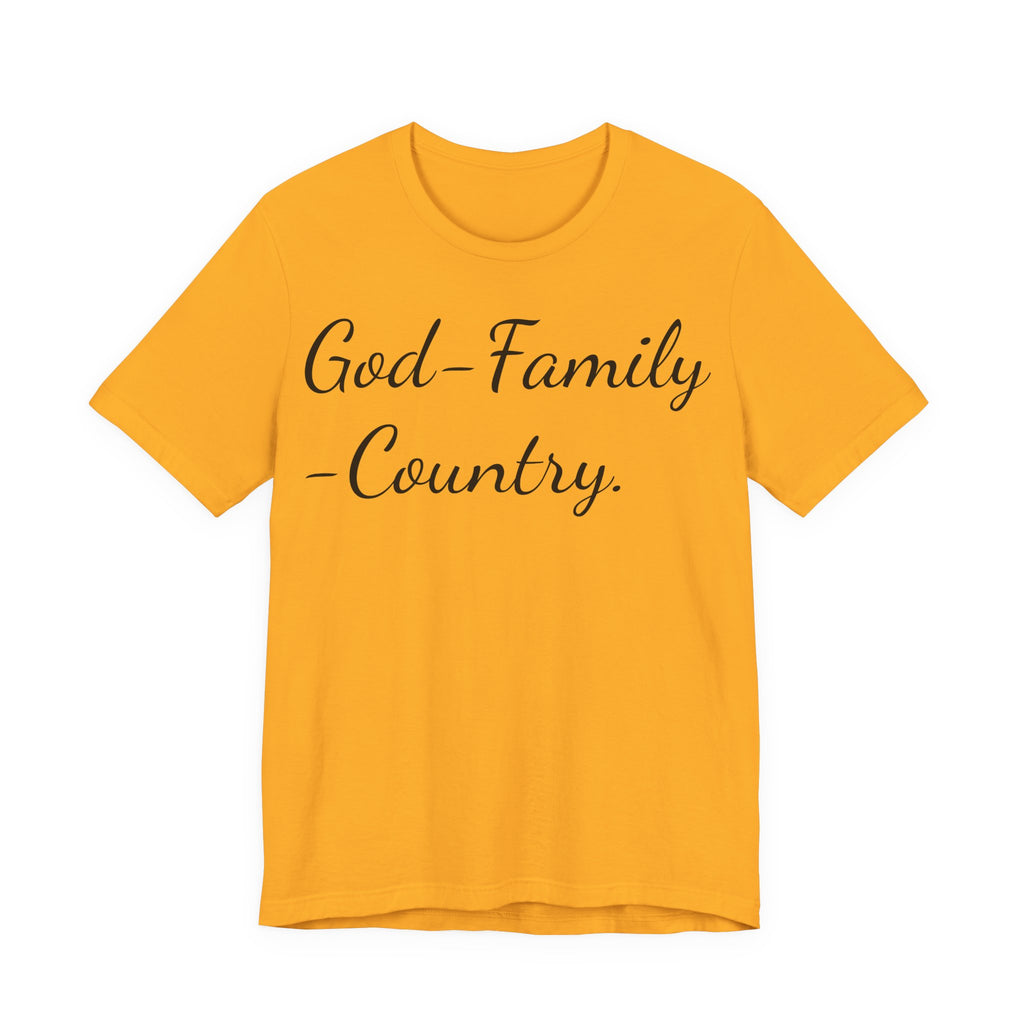 God · Family · Country Script Tee — Patriotic Christian Short Sleeve Shirt