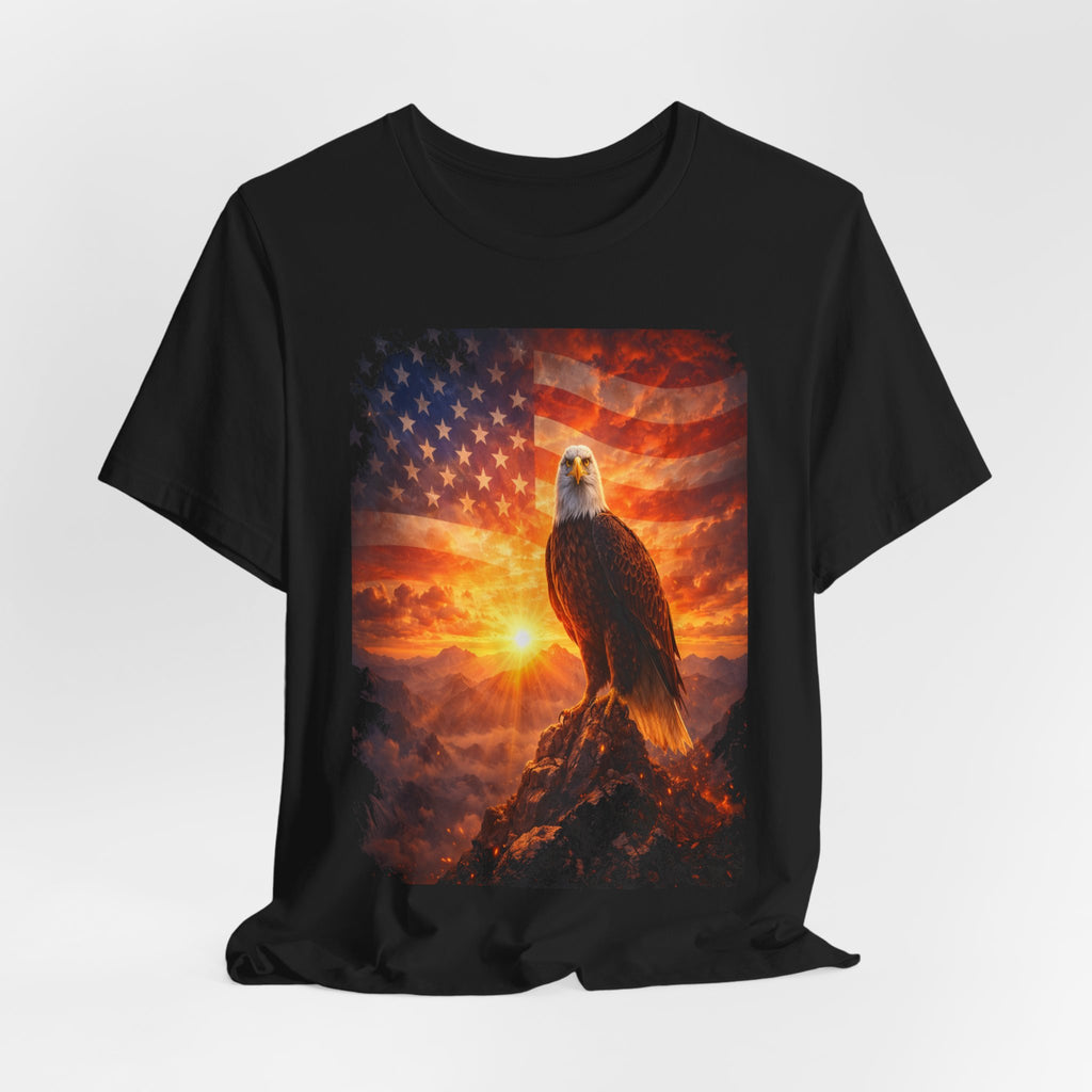 Patriotic Eagle T-Shirt – American Flag Sunrise Graphic Tee