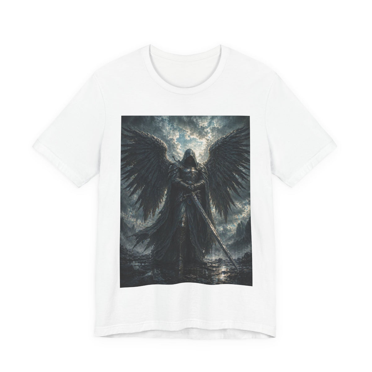 Dark Fallen Angel Graphic Tee — Gothic Warrior Angel T-Shirt