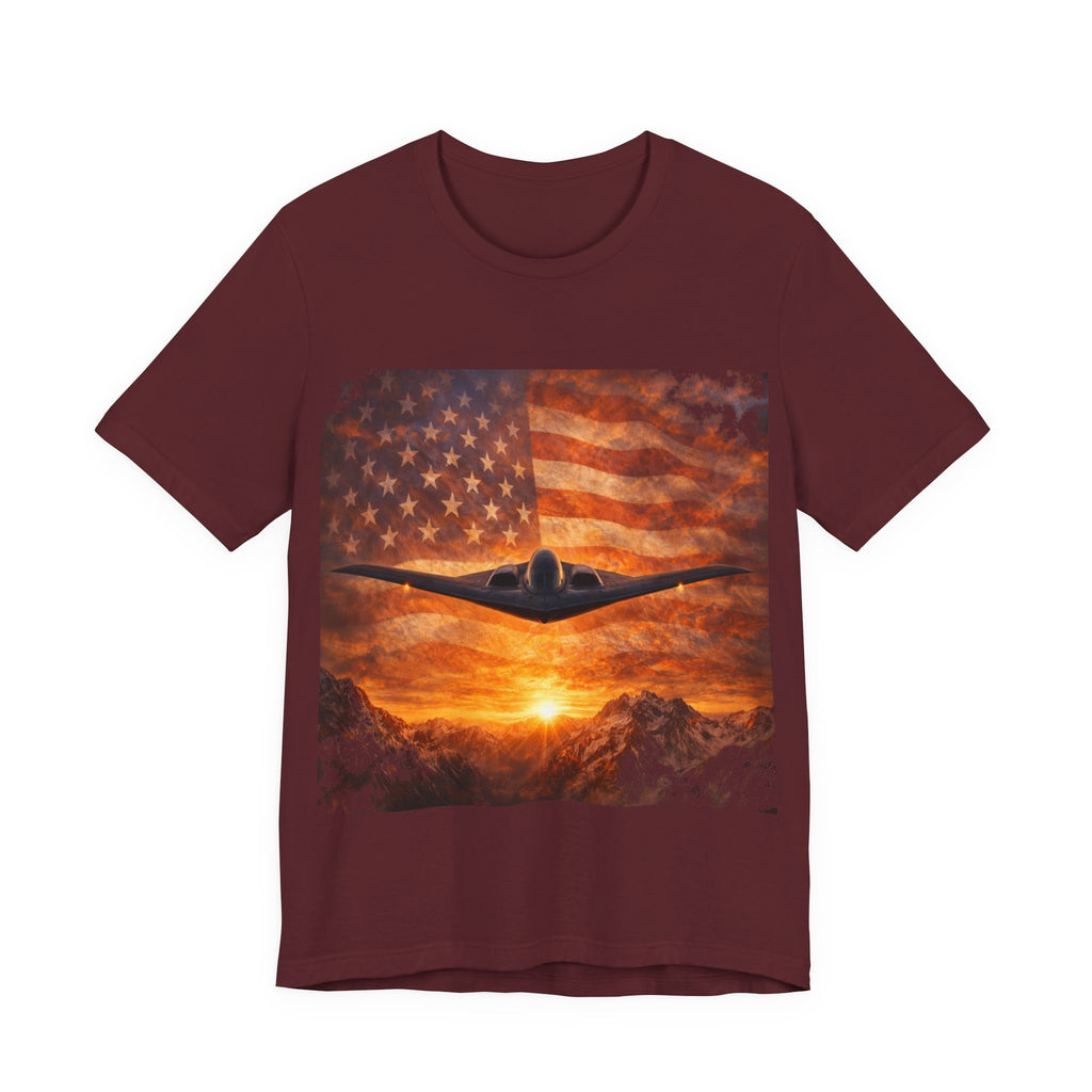 American Flag Bomber Plane T-Shirt — Patriotic Military Aviation Tee
