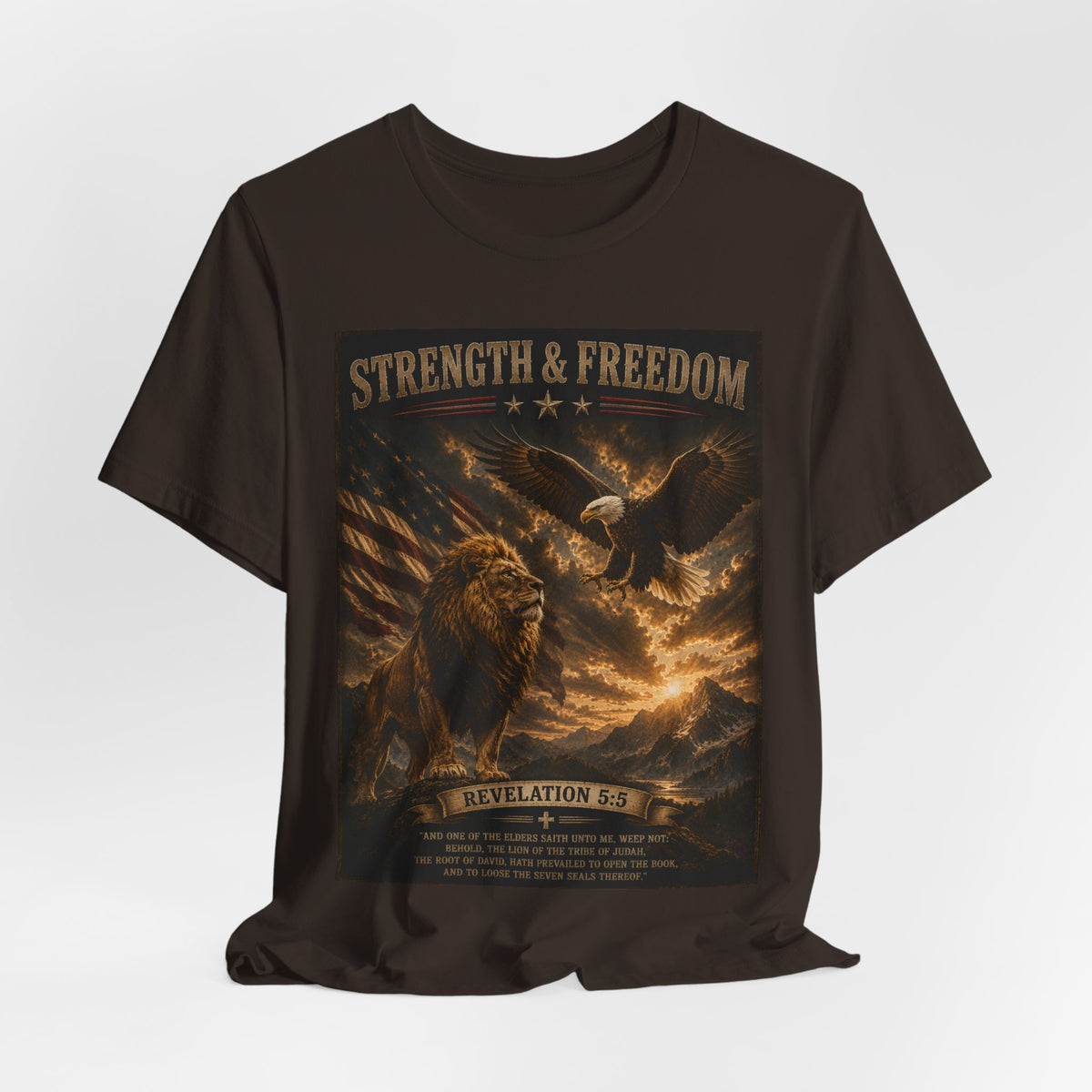 Strength & Freedom Christian Lion Tee – Revelation 5:5 Inspirational Graphic T-Shirt