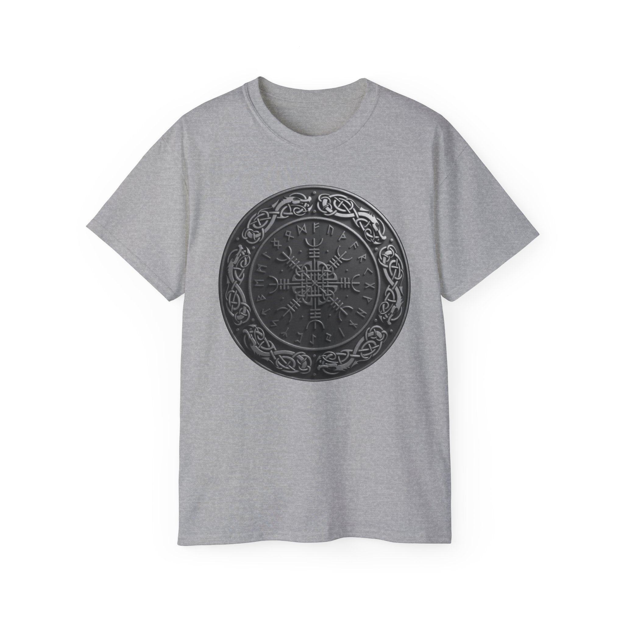 Aegishjalmur – The Helm of Awe Cotton T‑Shirt — Norse Rune Shield Design