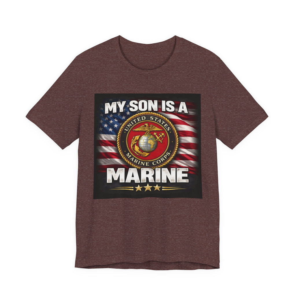 Marine Pride T-Shirt — "My Son Is A Marine" American Flag Emblem
