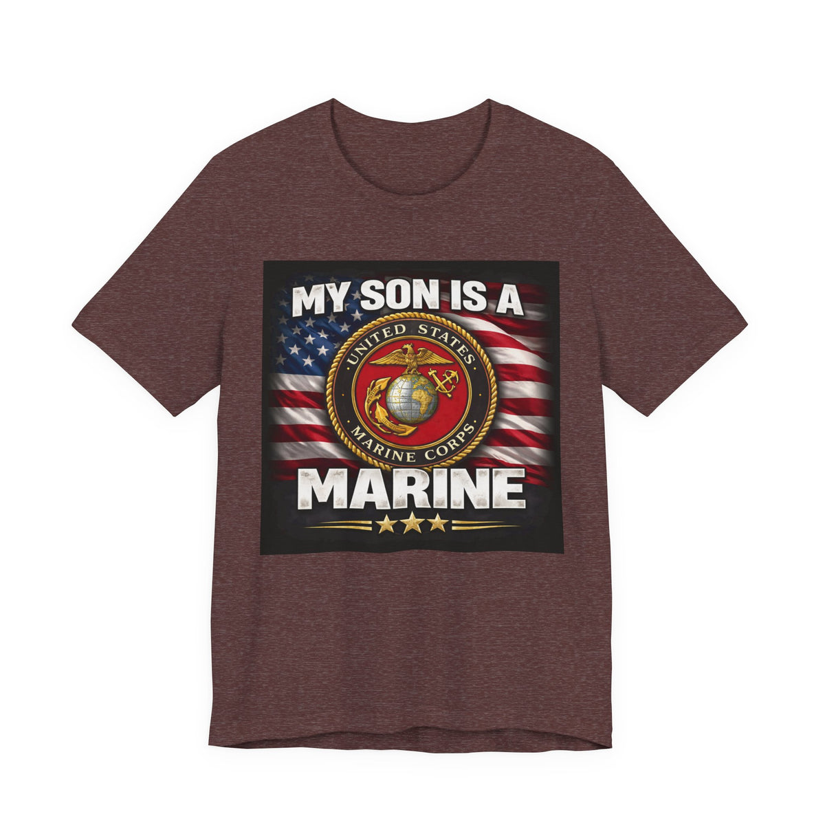 Marine Pride T-Shirt — "My Son Is A Marine" American Flag Emblem