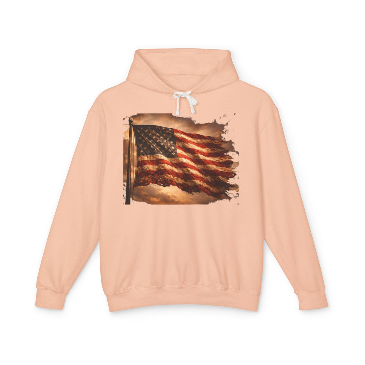 Distressed American Flag Hoodie — Vintage Patriot Lightweight Sweatshirt