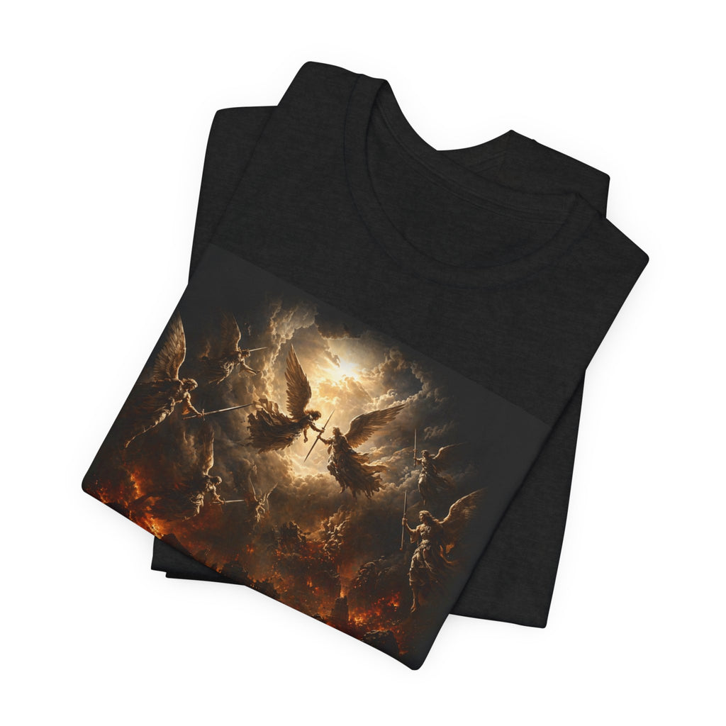 Apocalyptic Angel Graphic Tee — Fallen Skies Battle Scene T‑Shirt