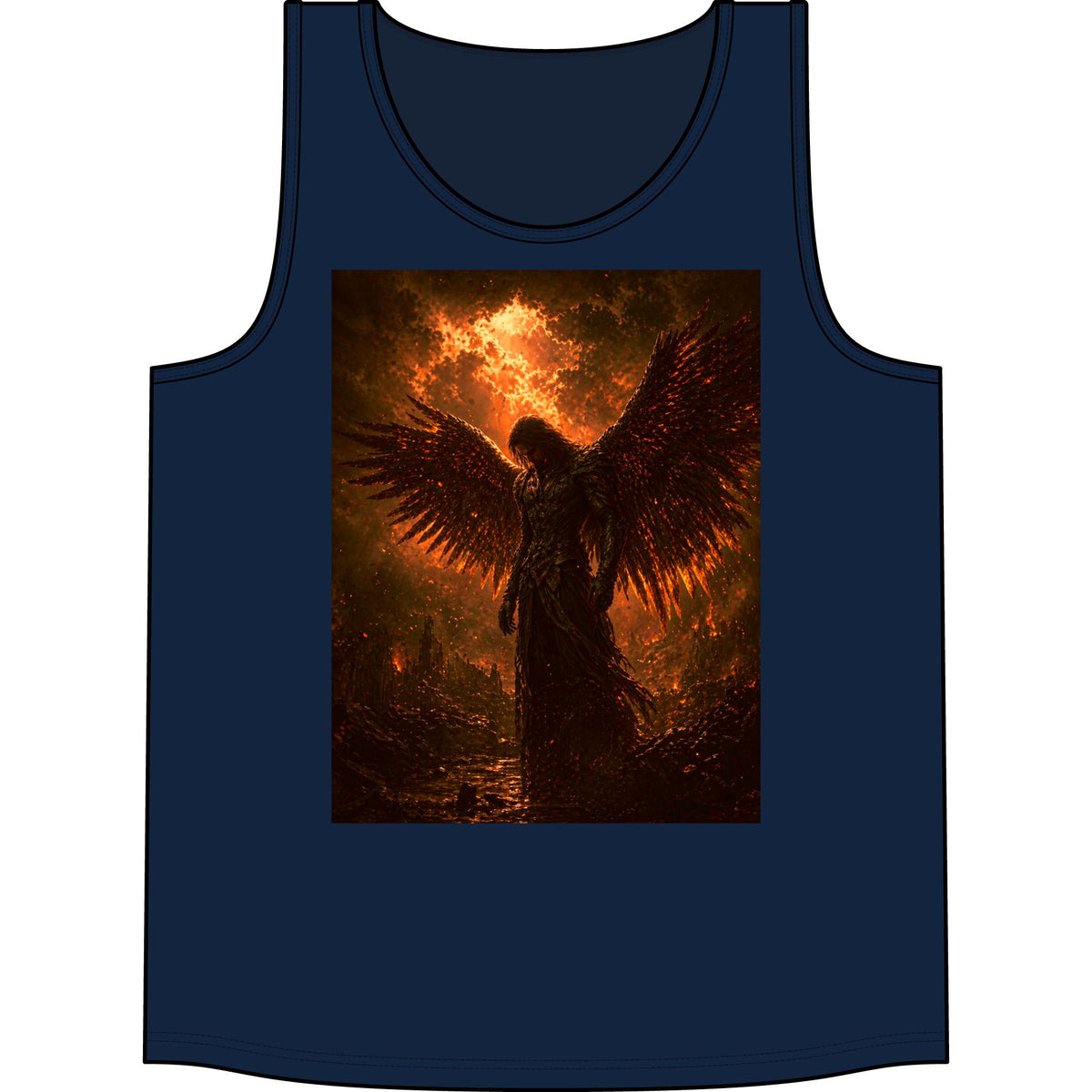 Fiery Fallen Angel Tank Top — Gothic Rock Concert Graphic Tank