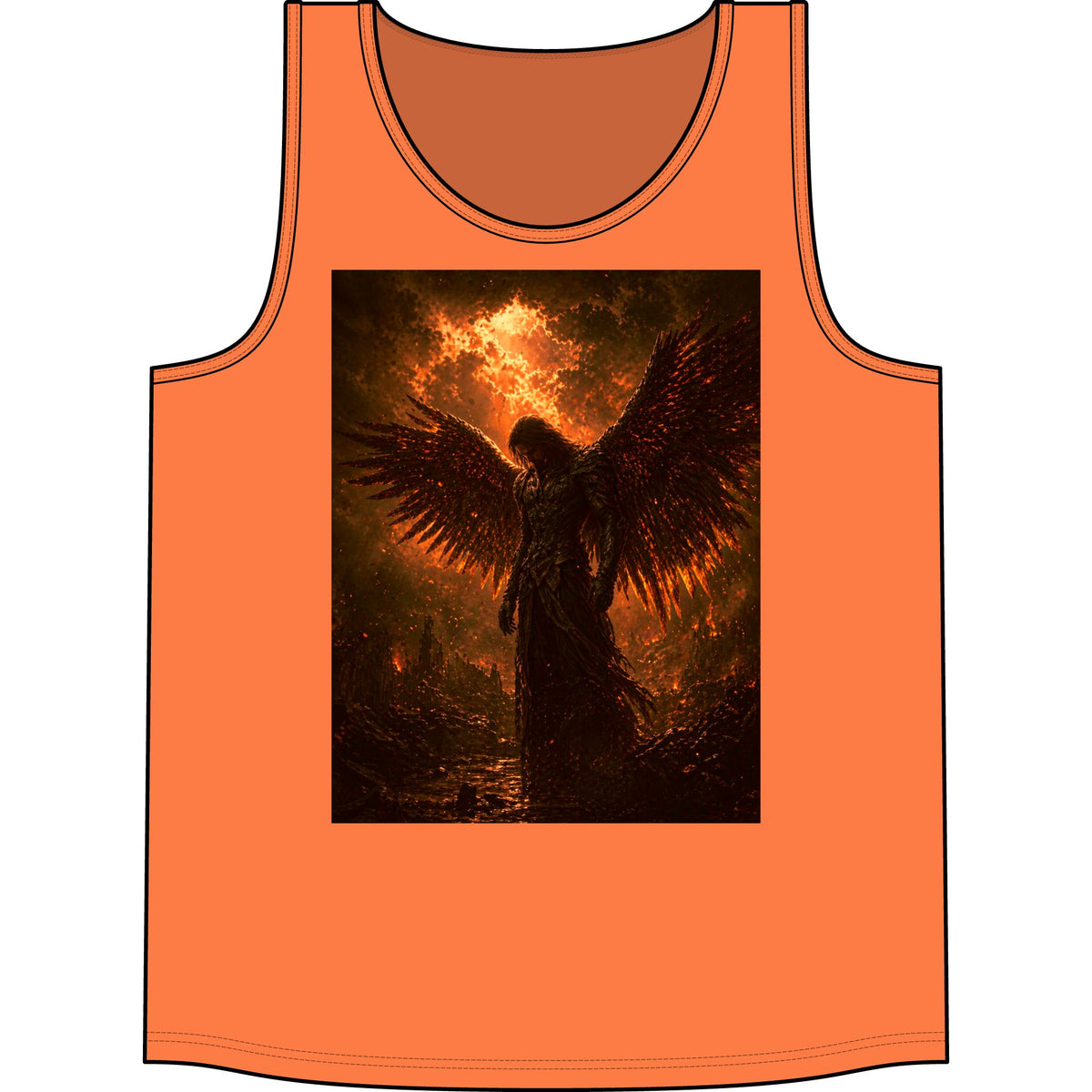 Fiery Fallen Angel Tank Top — Gothic Rock Concert Graphic Tank