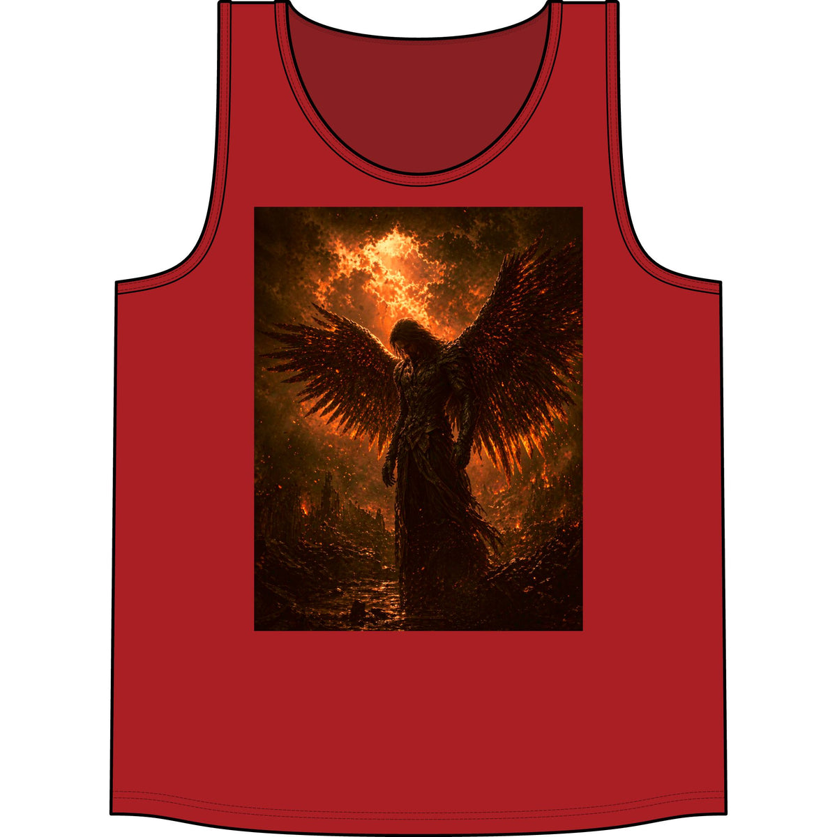 Fiery Fallen Angel Tank Top — Gothic Rock Concert Graphic Tank