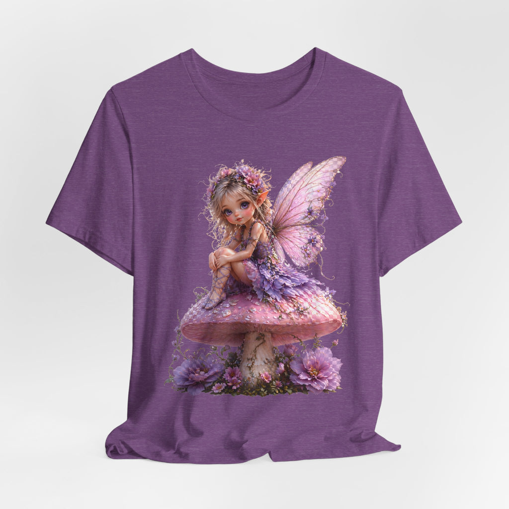 Fairy on Mushroom T-Shirt — Cute Pink Butterfly Fairy Graphic Tee for Kids & Adults