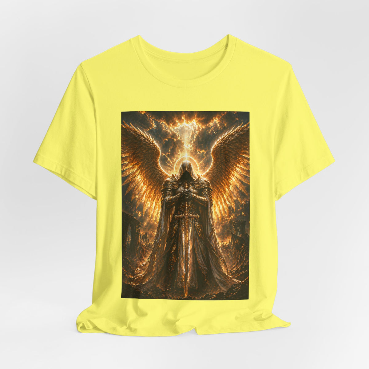 Gods Angel Warrior Graphic Tee — Golden Guardian Winged Angel T-Shirt