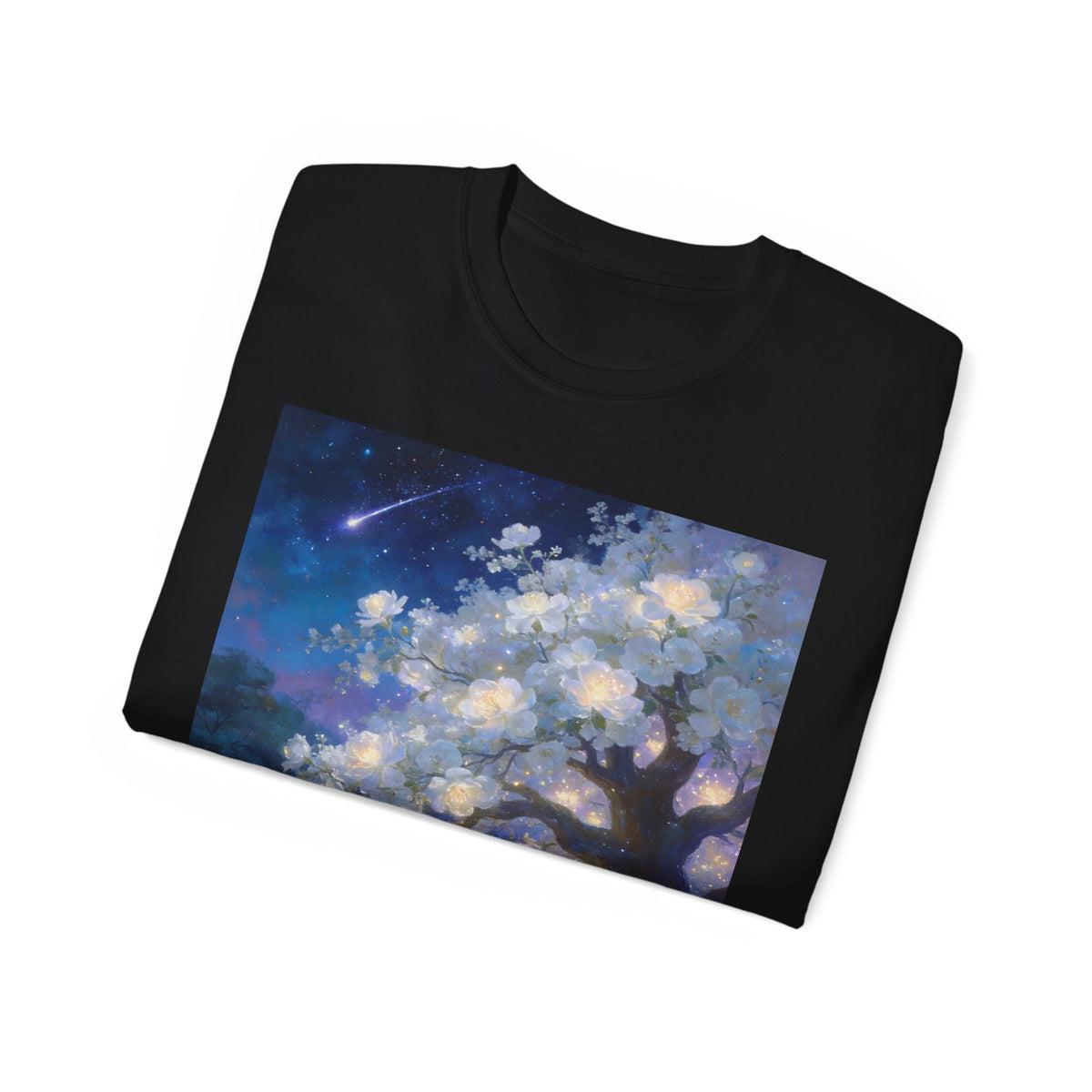 Unicorn Mystic Night Sheep Cotton Tee — Dreamy Moonlit Tree Art T-Shirt