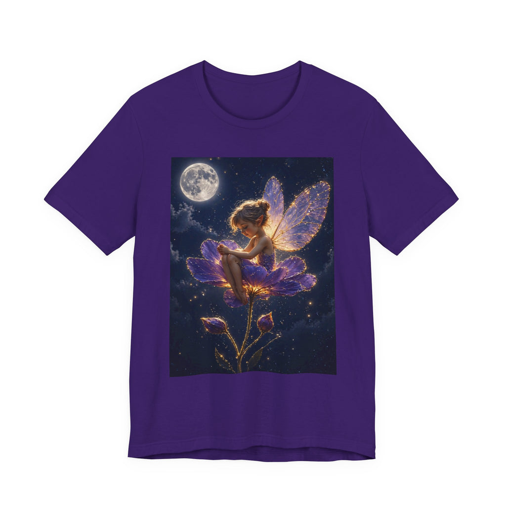 Fairy Night T-Shirt — Moonlit Fairy on Purple Flower
