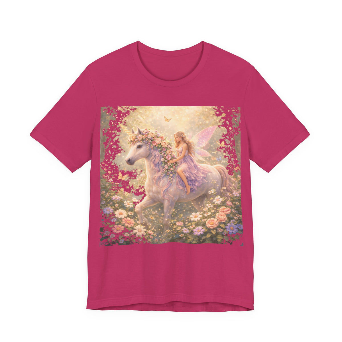 Fairy and Unicorn Tee — Whimsical Garden Fantasy T-Shirt