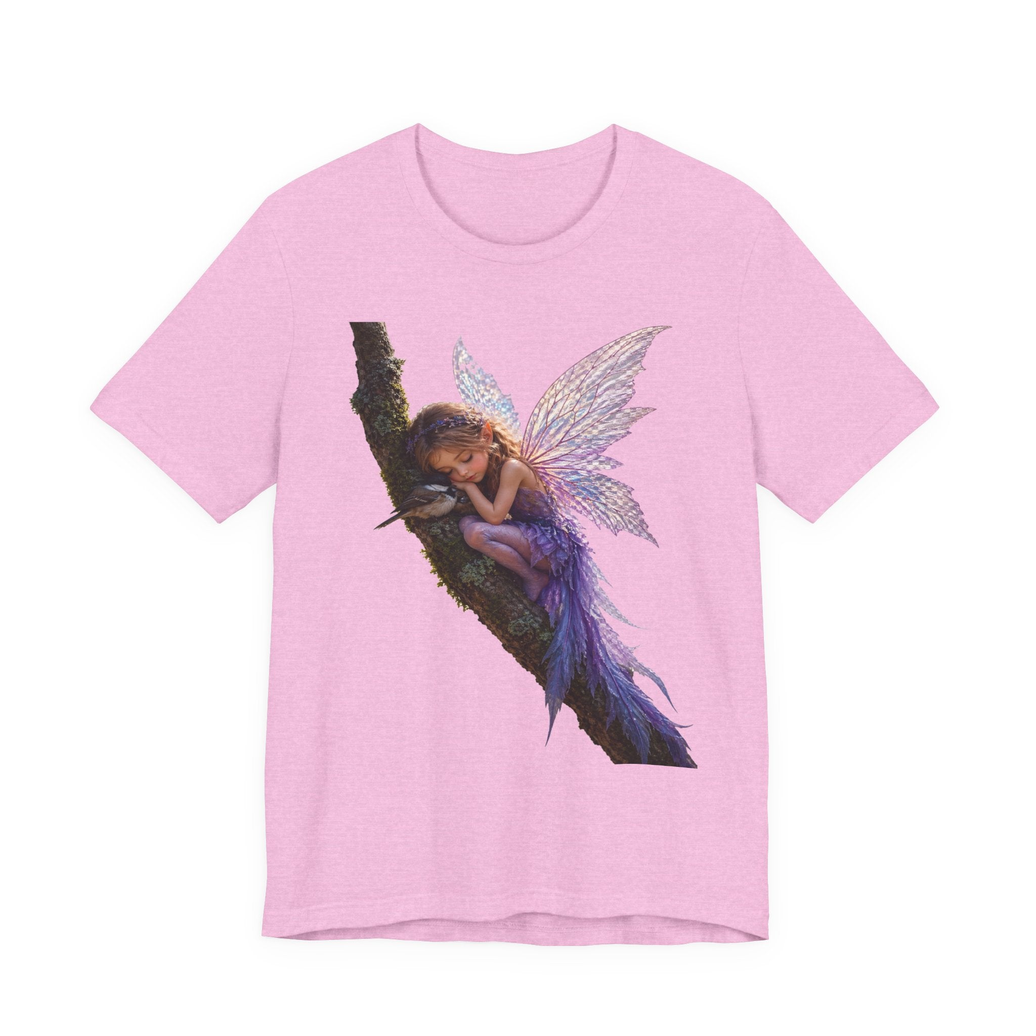 Fairy Sleeping on Branch T-Shirt — Magical Purple Fairy Tee for Women & Girls
