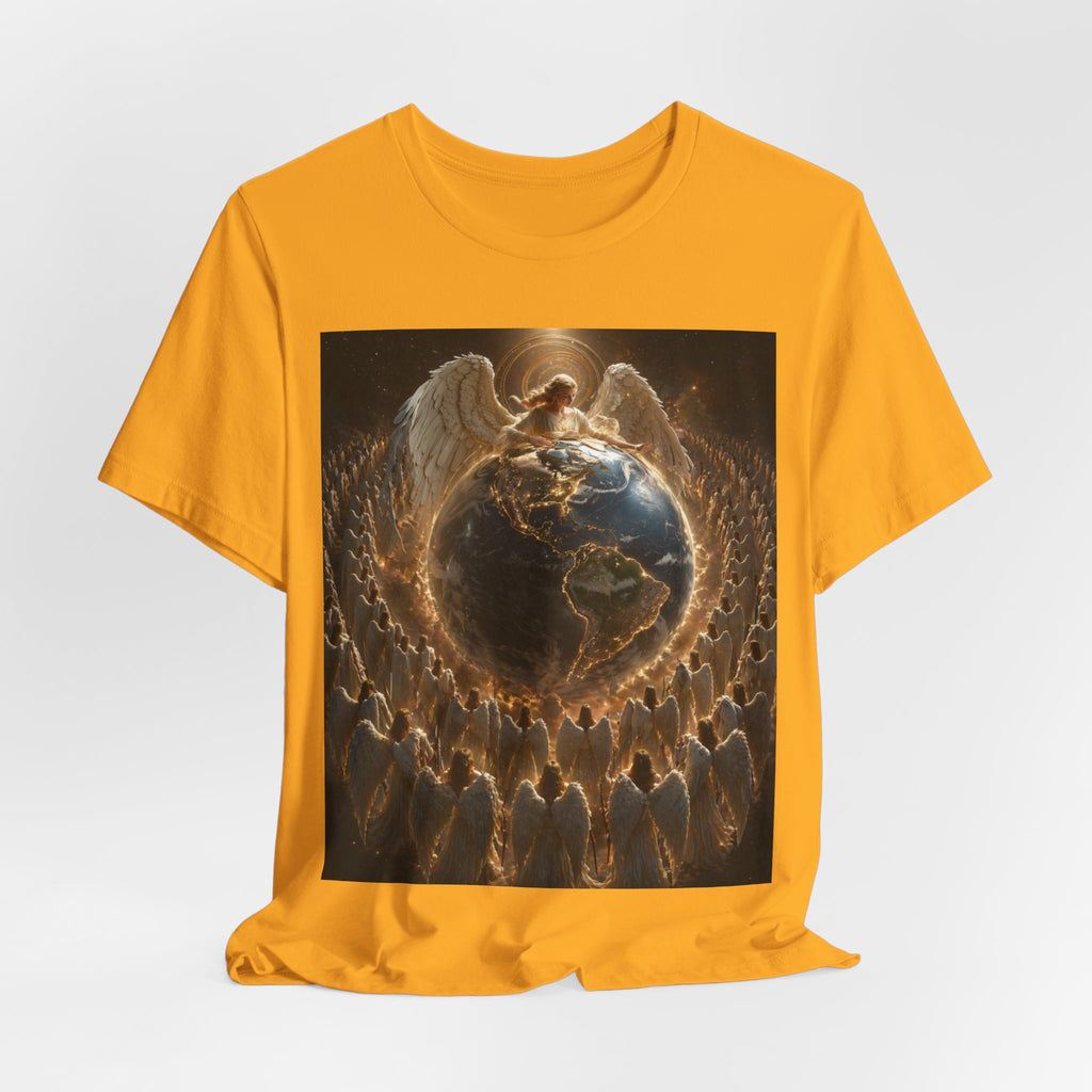 Angel Watching Over Earth T‑Shirt — Spiritual Guardian Globe Tee