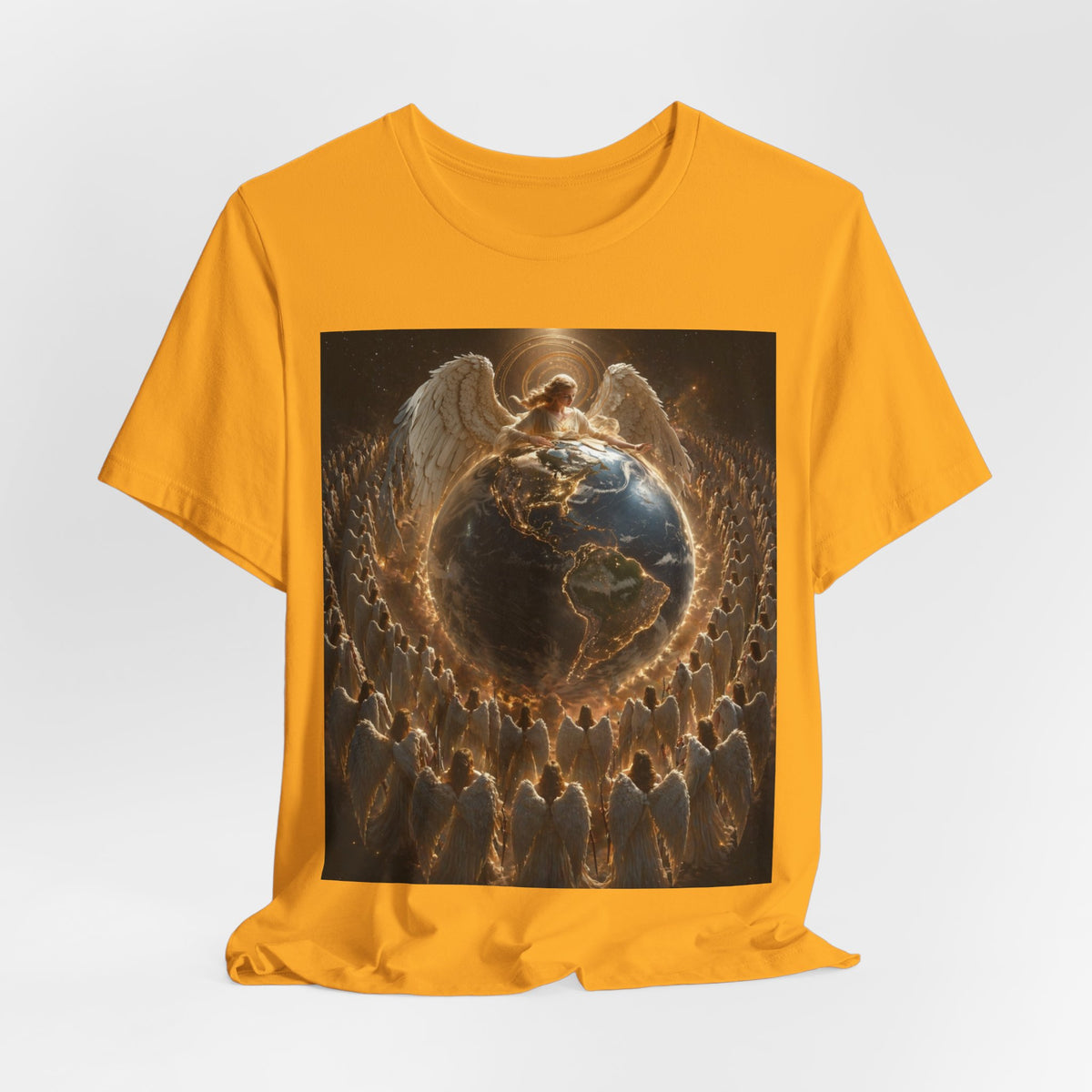 Angel Watching Over Earth T‑Shirt — Spiritual Guardian Globe Tee