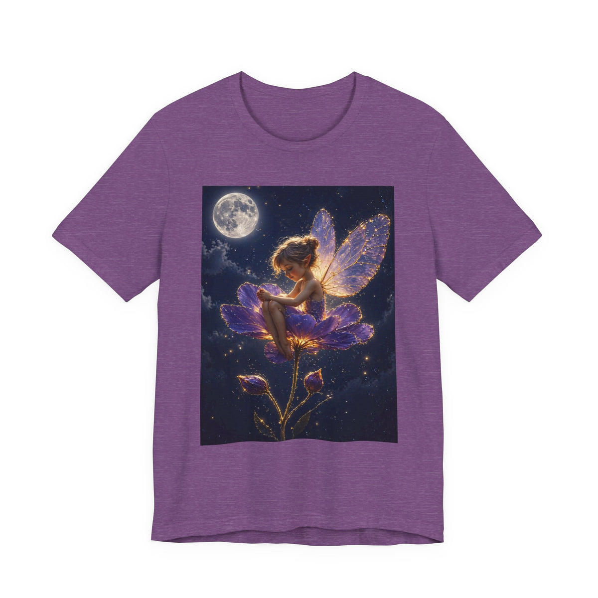 Fairy Night T-Shirt — Moonlit Fairy on Purple Flower