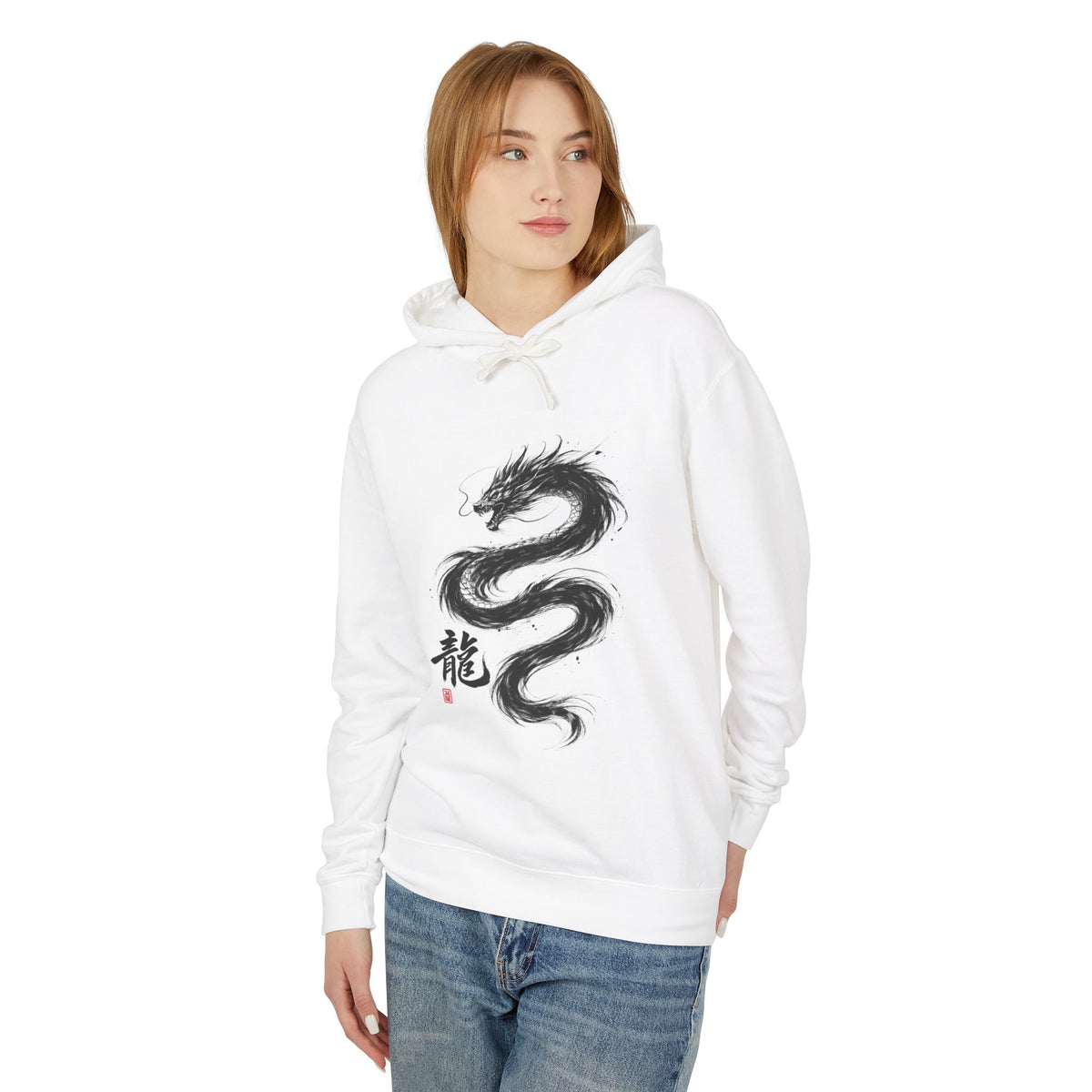 Dragon Ink Hoodie — Oriental Brush Stroke Dragon Sweatshirt