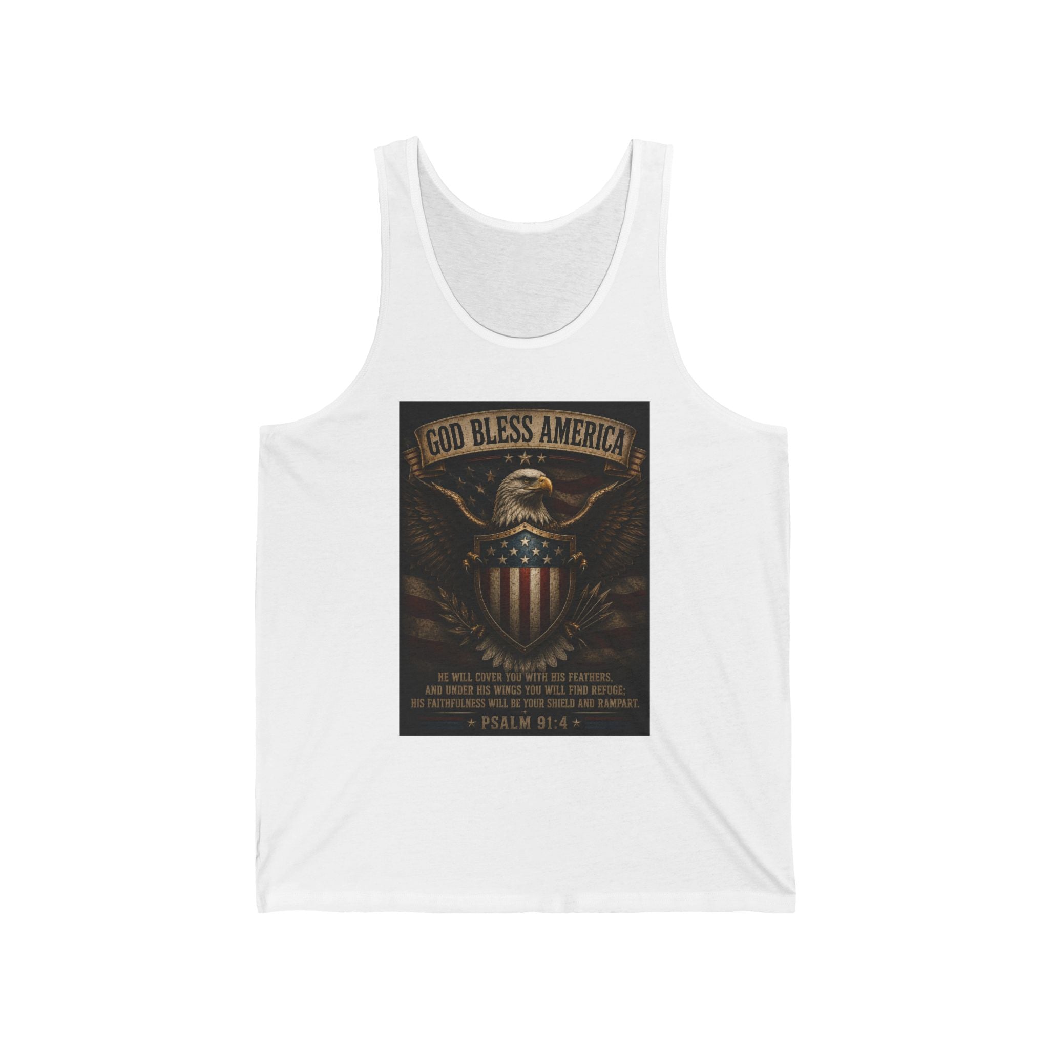 God Bless America Eagle Shield Tank Top – Patriotic Psalm 91 Military Tribute