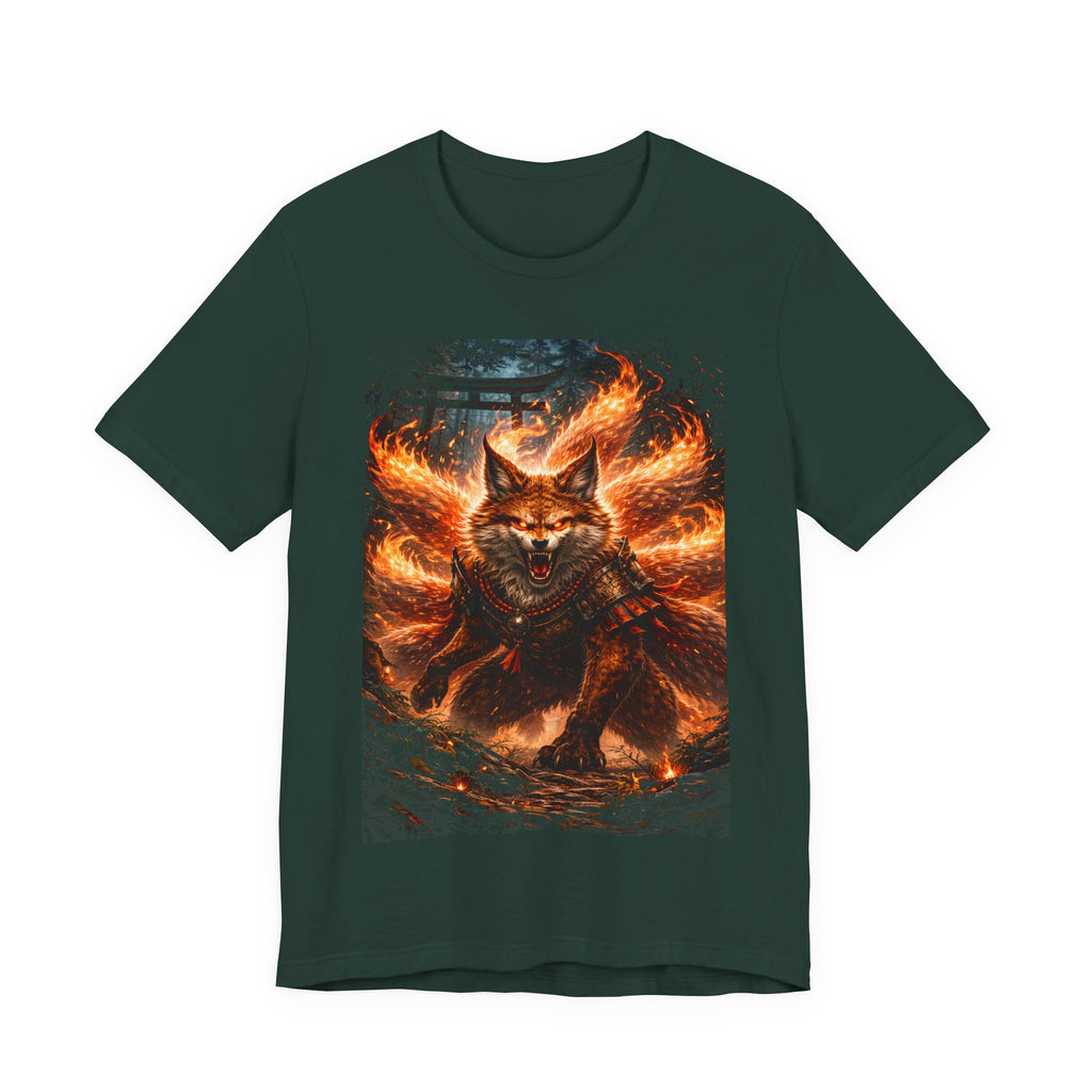 Fiery Nine-Tailed Fox Graphic Tee – Mythic Kitsune Flame Shirt