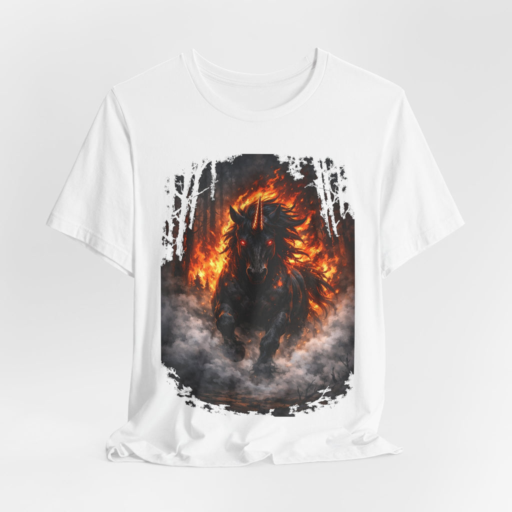 Fiery Stallion Graphic Tee — Burning Horse Fantasy T-Shirt