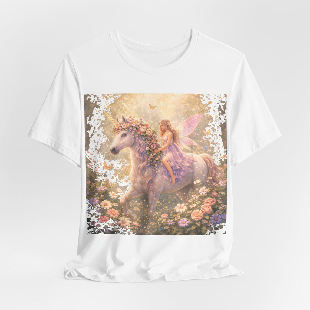 Fairy and Unicorn Tee — Whimsical Garden Fantasy T-Shirt