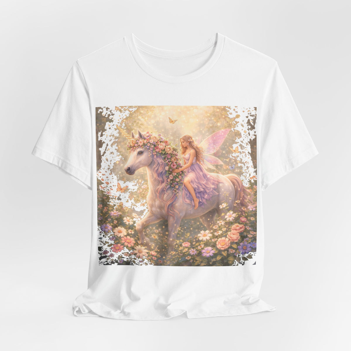 Fairy and Unicorn Tee — Whimsical Garden Fantasy T-Shirt