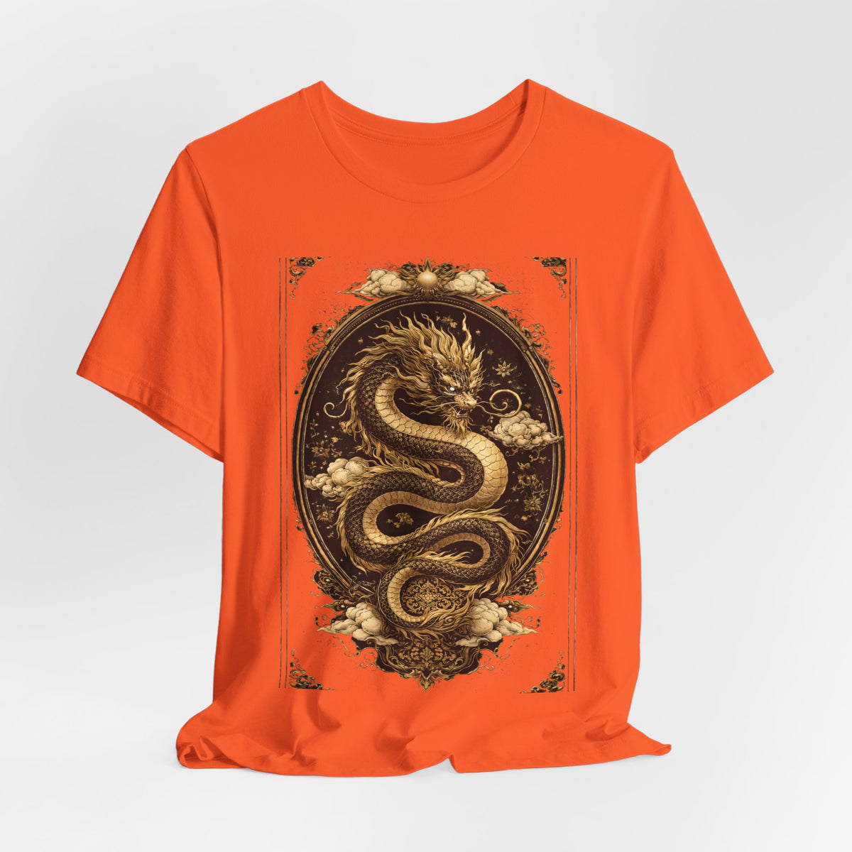 Dragon Oval Graphic Tee — Vintage Gold Snake Illustration T-Shirt