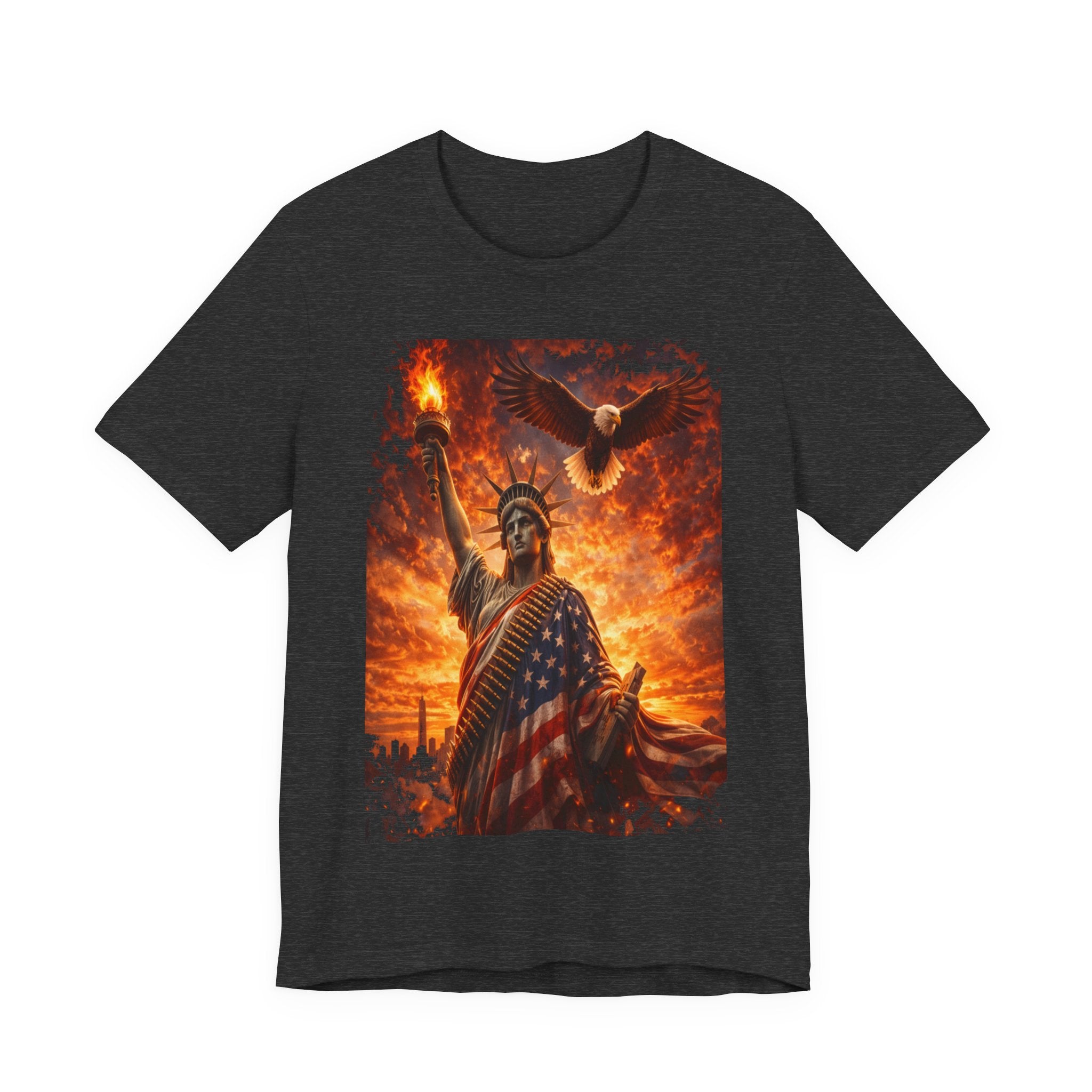 Liberty & Pride T-Shirt — Statue of Liberty with American Flag and Dove