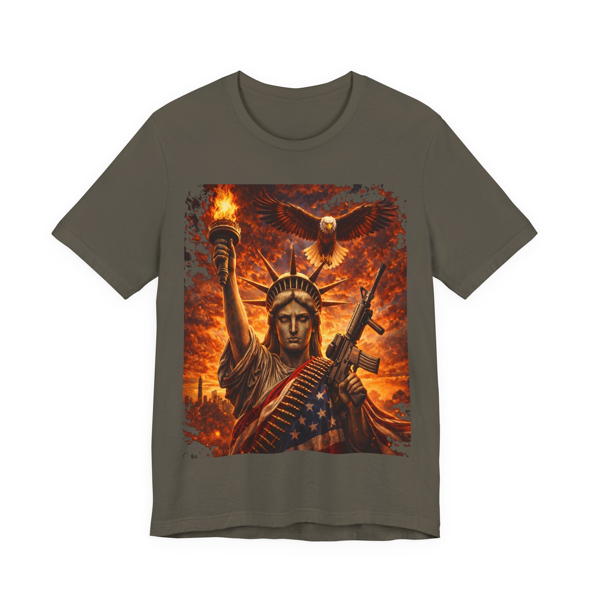 USA Liberty T-Shirt — Statue of Liberty with Eagle & Flag Graphic