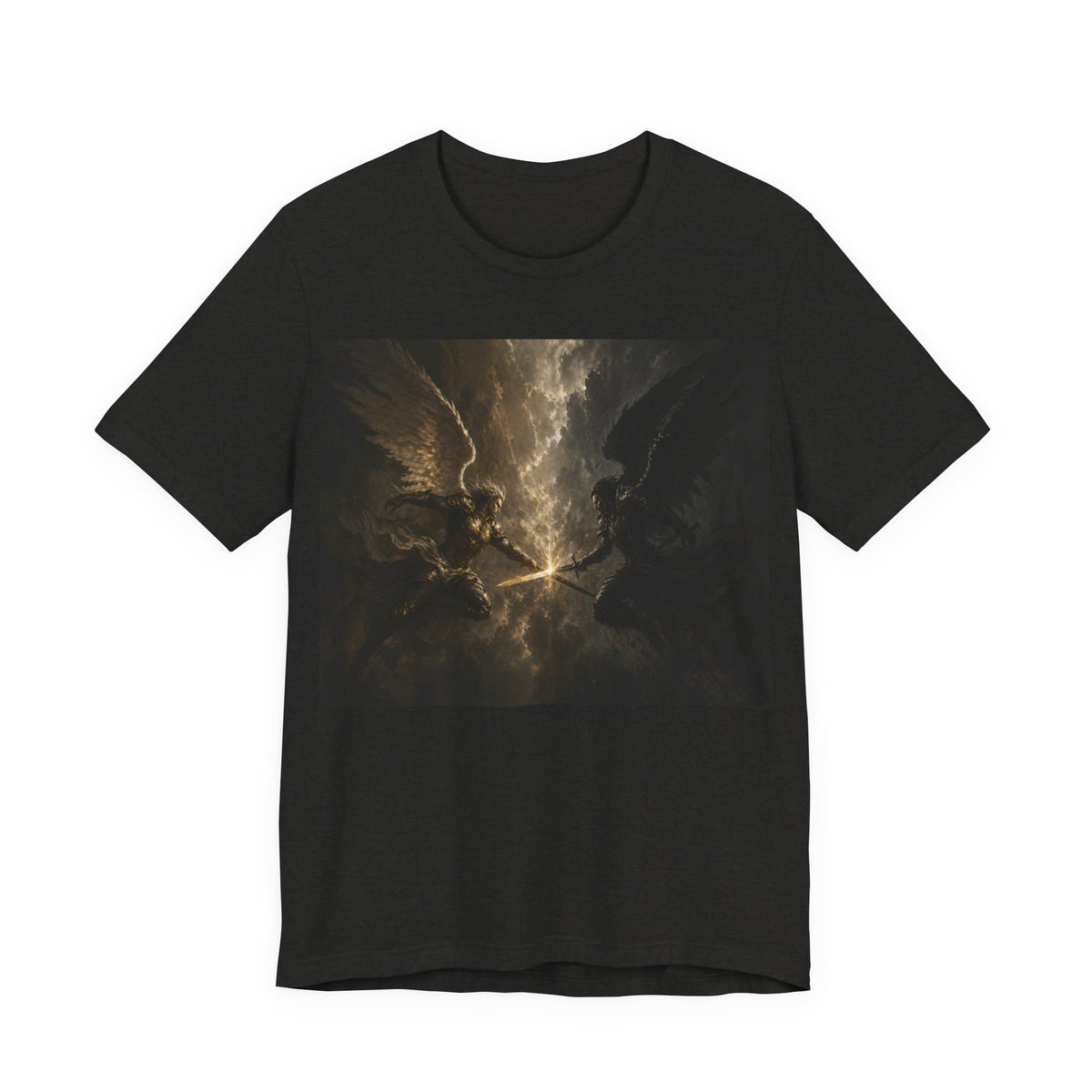 Angel Battle Graphic Tee — Dark Mythic Winged Warriors Shirt
