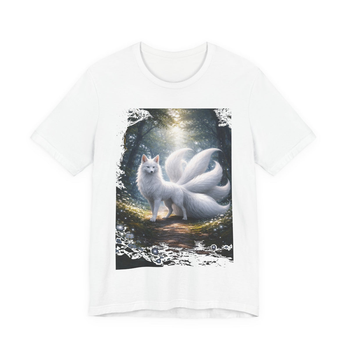 Nine-Tailed Fox Fantasy T-Shirt — Mystical White Kitsune Forest Tee