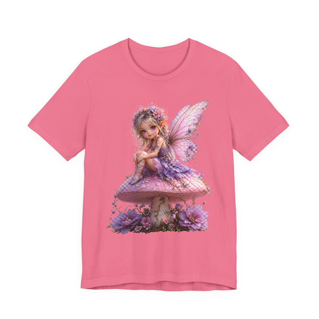 Fairy on Mushroom T-Shirt — Cute Pink Butterfly Fairy Graphic Tee for Kids & Adults