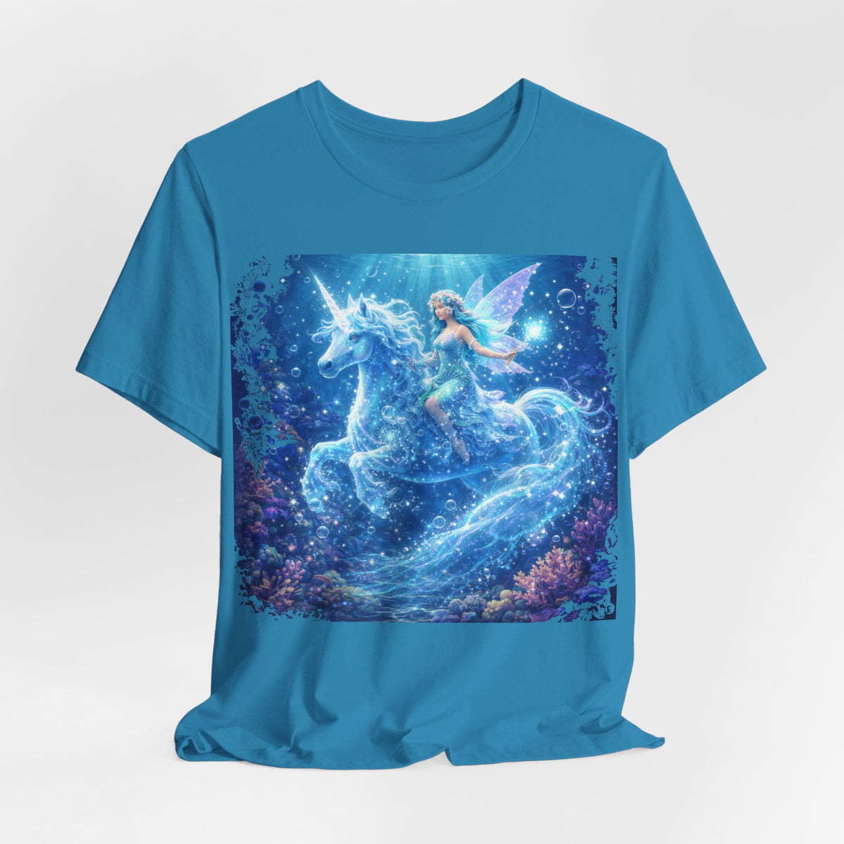 Mystical Blue Unicorn & Fairy Tee — Fantasy Magic Horse T-Shirt