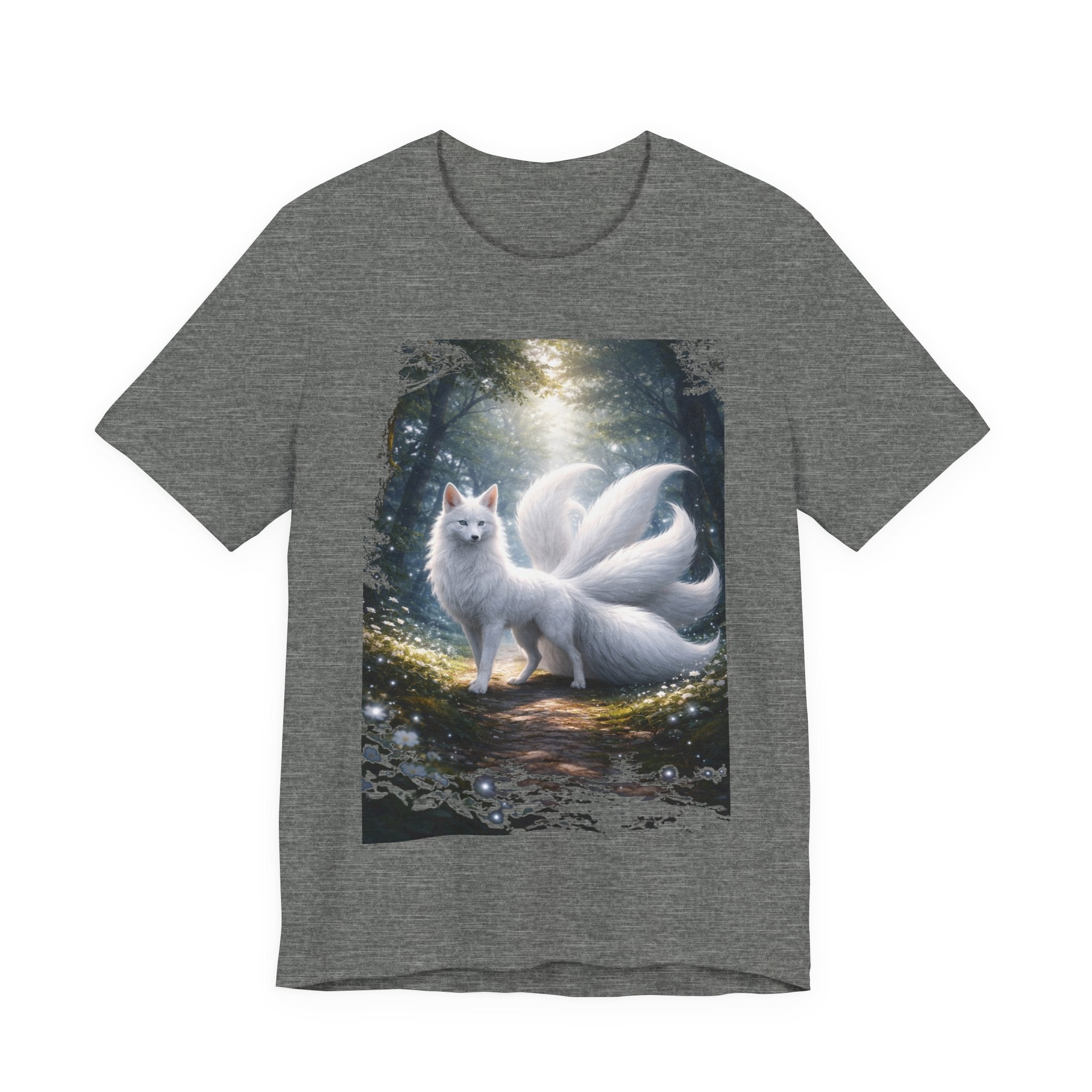 Nine-Tailed Fox Fantasy T-Shirt — Mystical White Kitsune Forest Tee