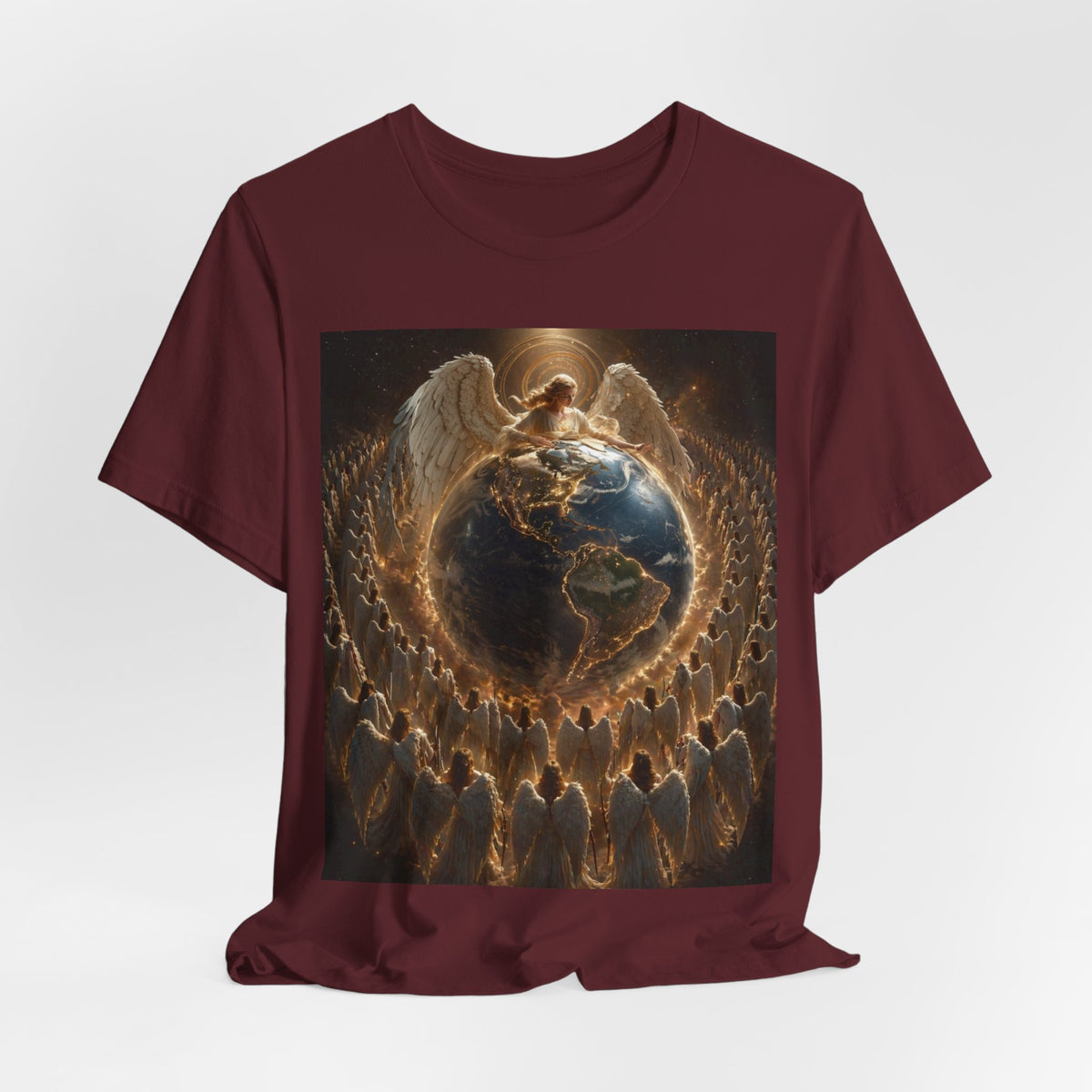 Angel Watching Over Earth T‑Shirt — Spiritual Guardian Globe Tee