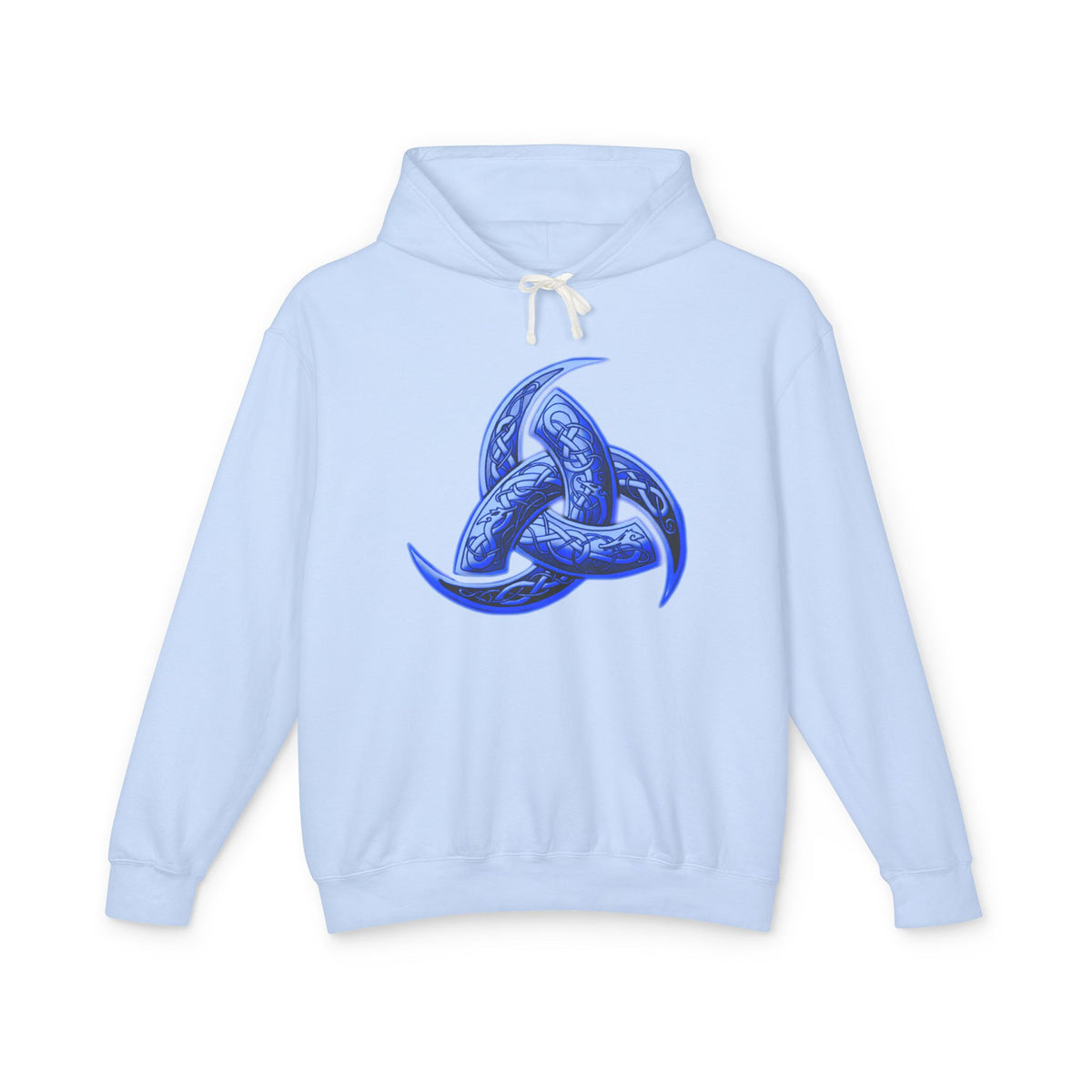 The Triple Horn of Odin is--Celtic Blue Triquetra Hoodie — Intricate Knotwork Hooded Sweatshirt