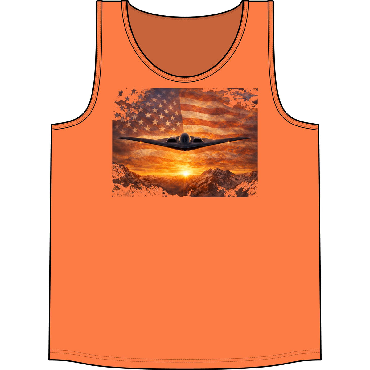 Patriotic Bomber Plane Tank Top — USA Flag Sunset Aviation Tee